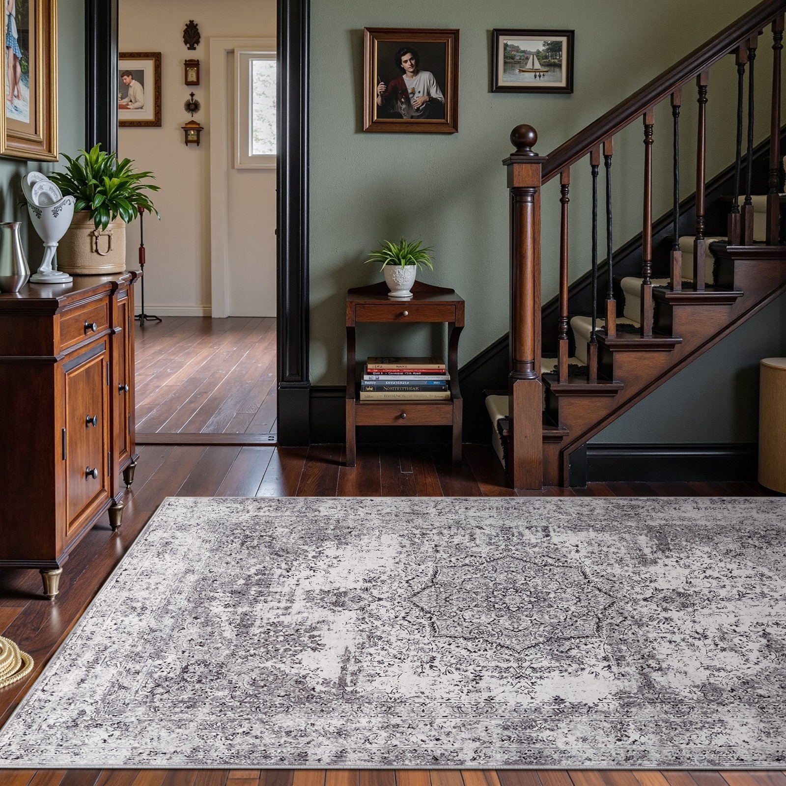 5x7 Area Rug Washable Living Room Rug Vintage Traditional Distressed Grey 5x7 Area Rug Washable Living Room Rug Vintage Traditional Distressed Grey