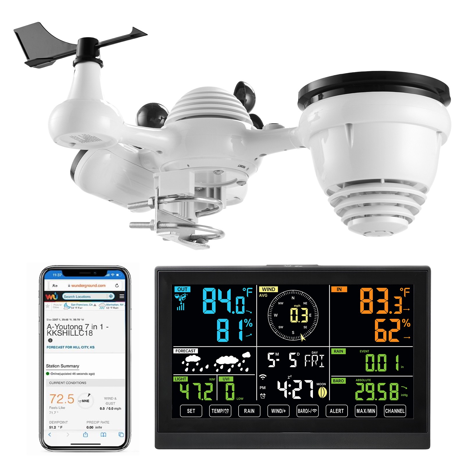 Uimoso 7-in-1 Wireless Weather Station with 7.5'' Display and Wi-Fi Connectivity Uimoso 7-in-1 Wireless Weather Station with 7.5'' Display and Wi-Fi Connectivity
