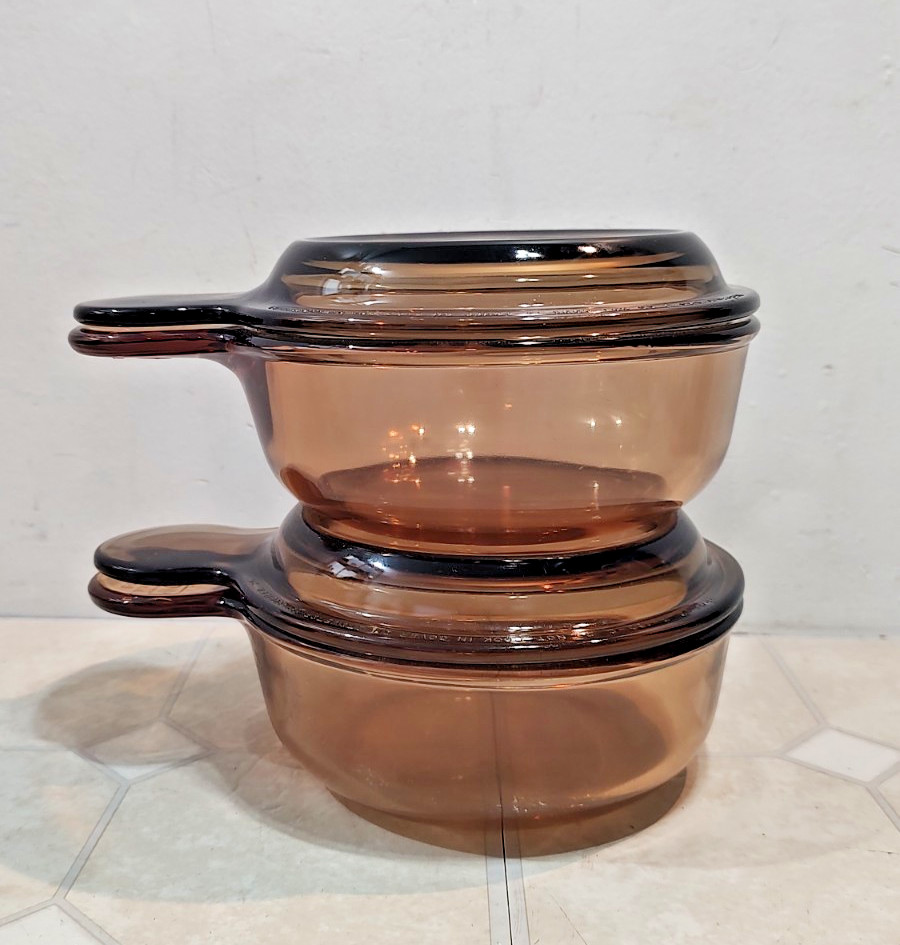 Corning Vision Ware Glass Grab-It Bowls V-150-B with Pyrex Lid Amber Set Of 2 Corning Vision Ware Glass Grab-It Bowls V-150-B with Pyrex Lid Amber Set Of 2