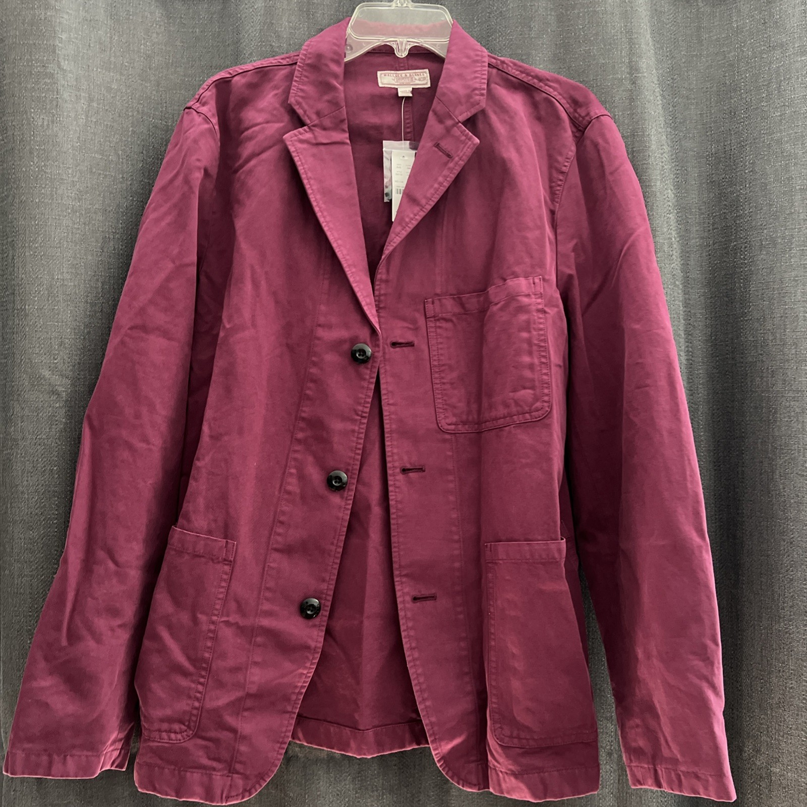 NWT J.Crew Wallace & Barnes Cotton Linen Chore Blazer Jacket Sz 40R Port Purple