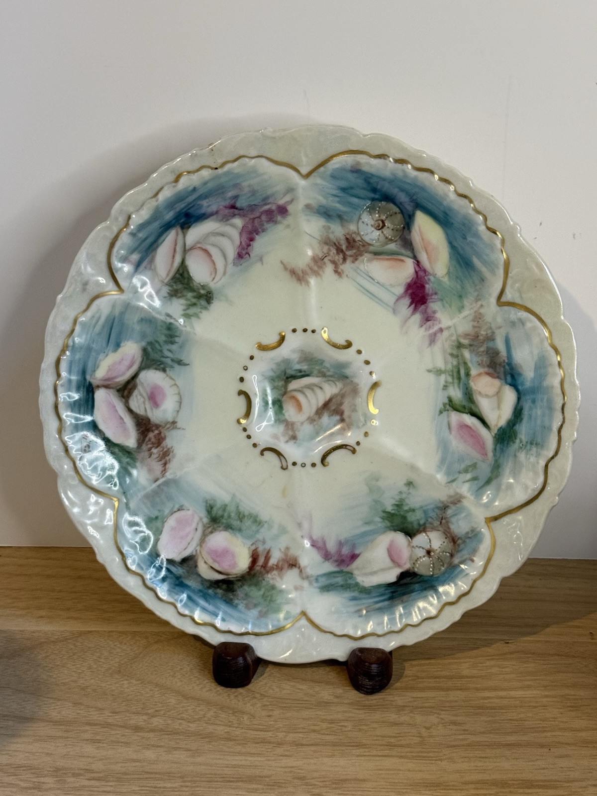 Antique O & EG Royal Austria Porcelain Oyster Plate 6 Well Shell Hand Painted
