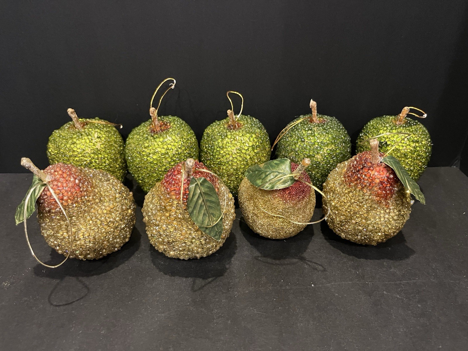 9 Pcs Faux Fruit Sugared Beaded Frosted 5 Apples 4 Pears 9 Pcs Faux Fruit Sugared Beaded Frosted 5 Apples 4 Pears