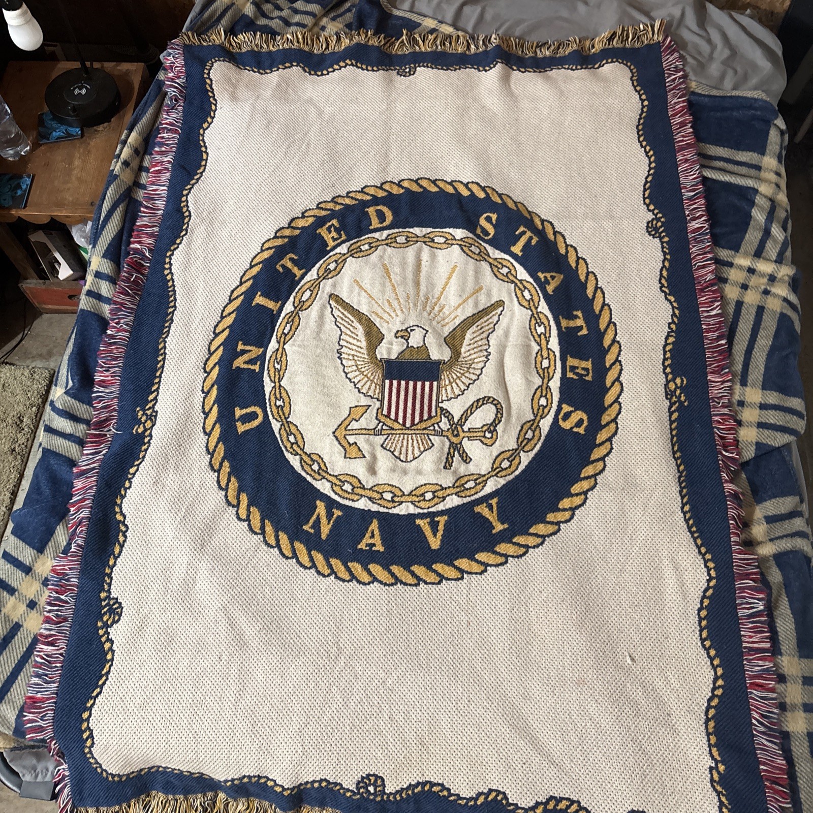 US Navy Woven Fringed Throw Blanket