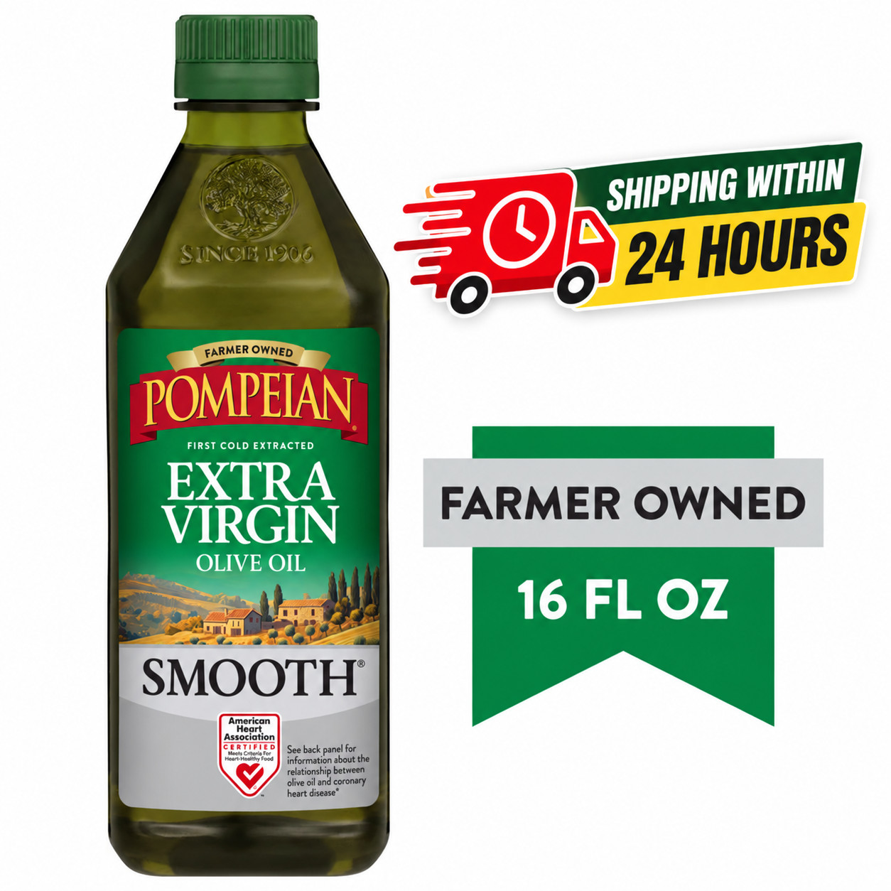 Pompeian Smooth Extra Virgin Olive Oil - 16 fl oz Pack of 1 & 2