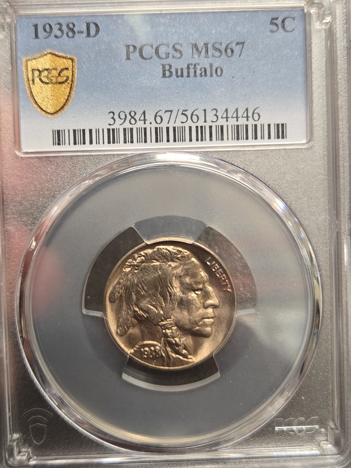 1938 D Buffalo Nickel 5C Coin United States NICE DETAIL PCGS MS67 MS 67