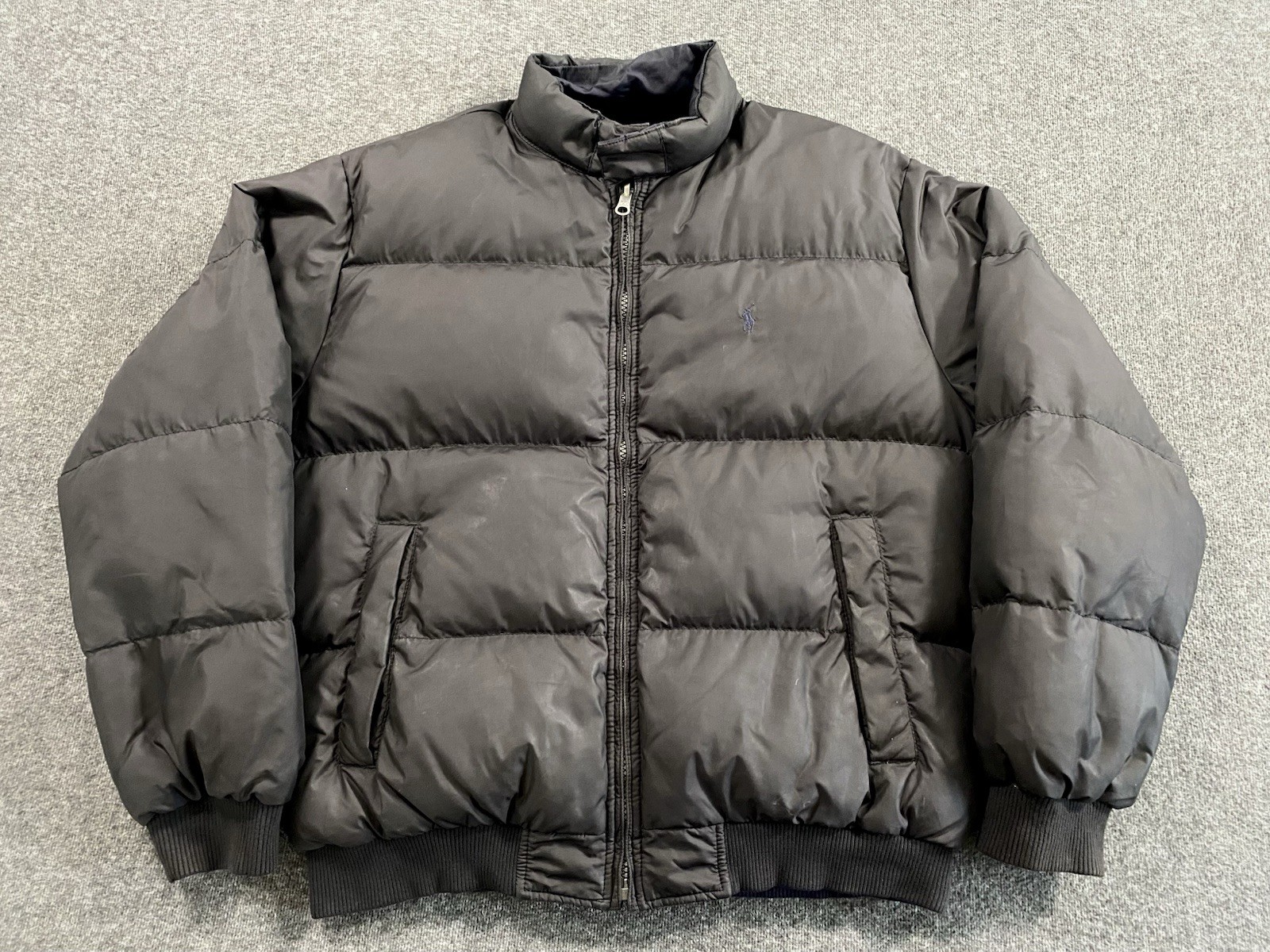 Vintage Polo Ralph Lauren Puffer Jacket Mens L Black/Blue Down Reversible Bomber Vintage Polo Ralph Lauren Puffer Jacket Mens L Black/Blue Down Reversible Bomber