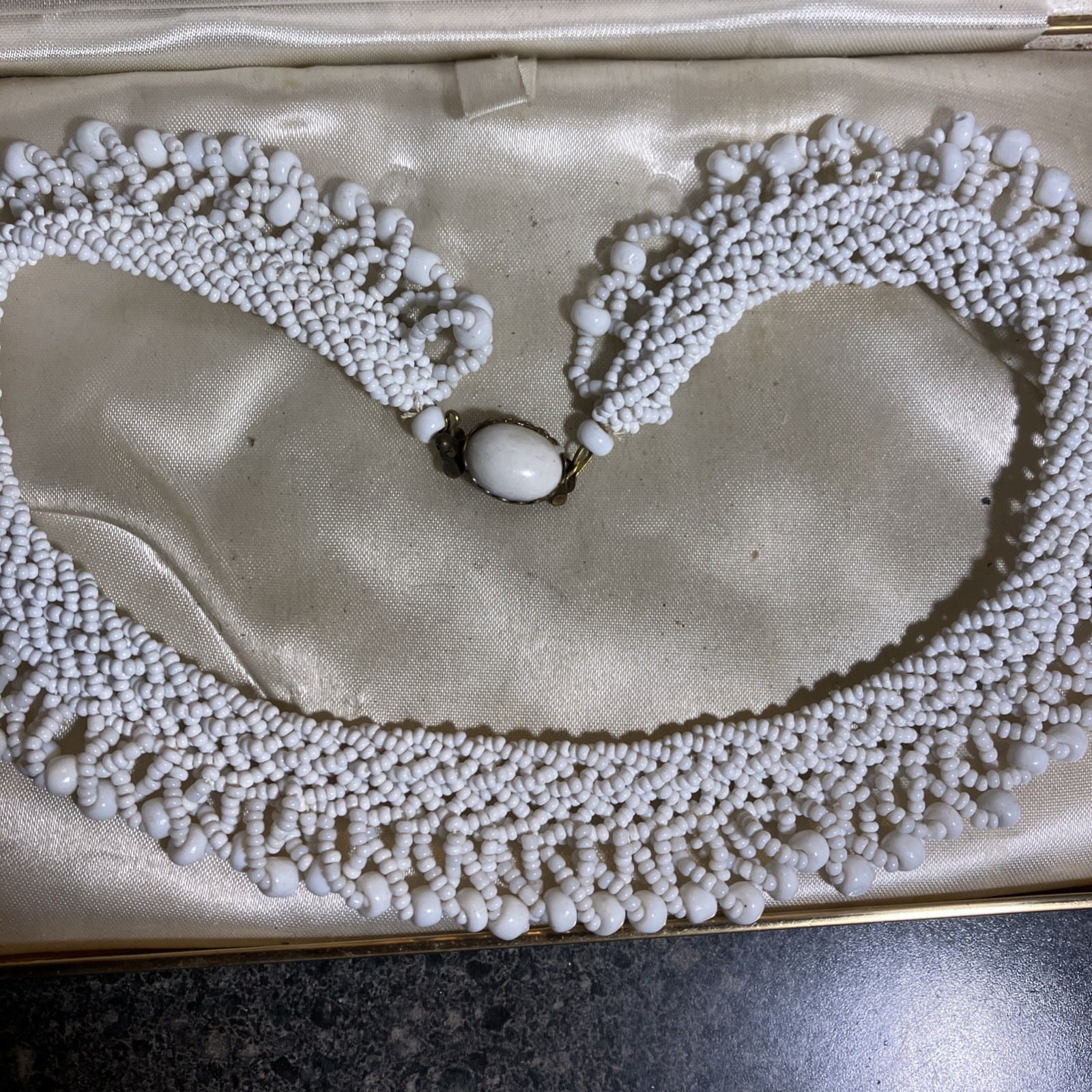 Vintage Italian Beaded Milk  Glass Necklace / Choker  Signed Italy 16”