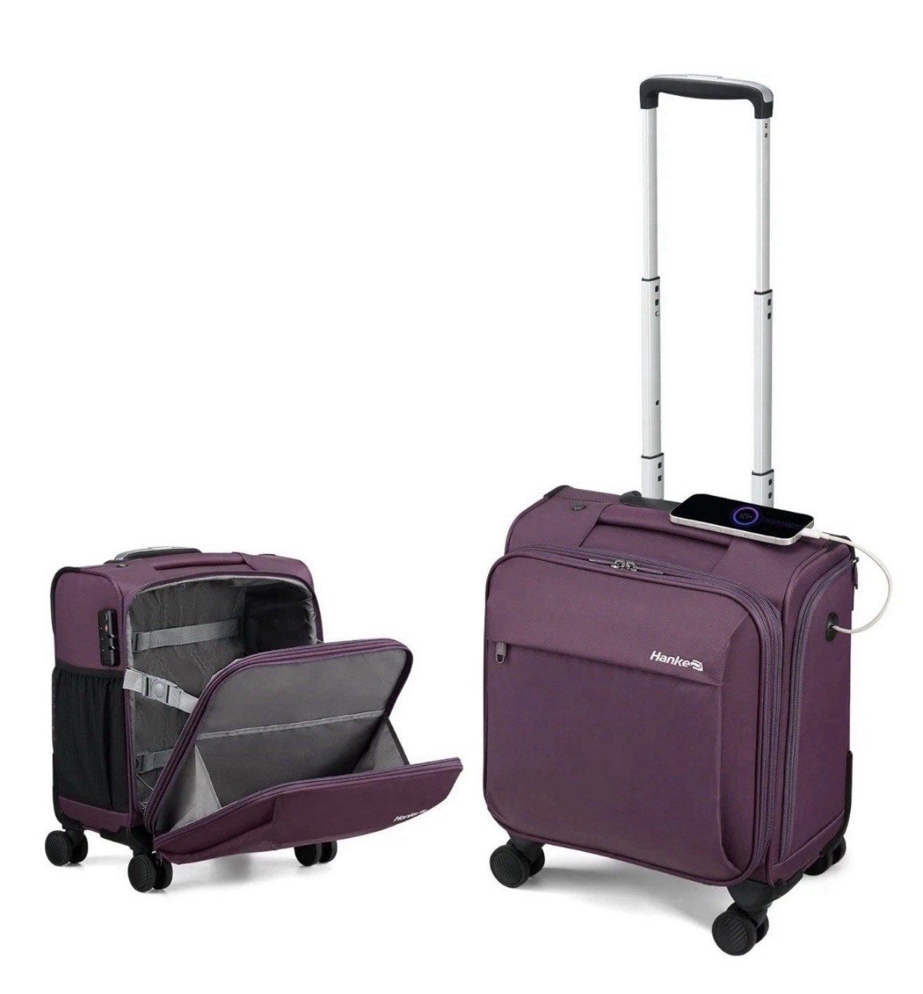 Hanke 16” Underseat Carry-On Luggage Small Softside Suitcase with Wheels Purple