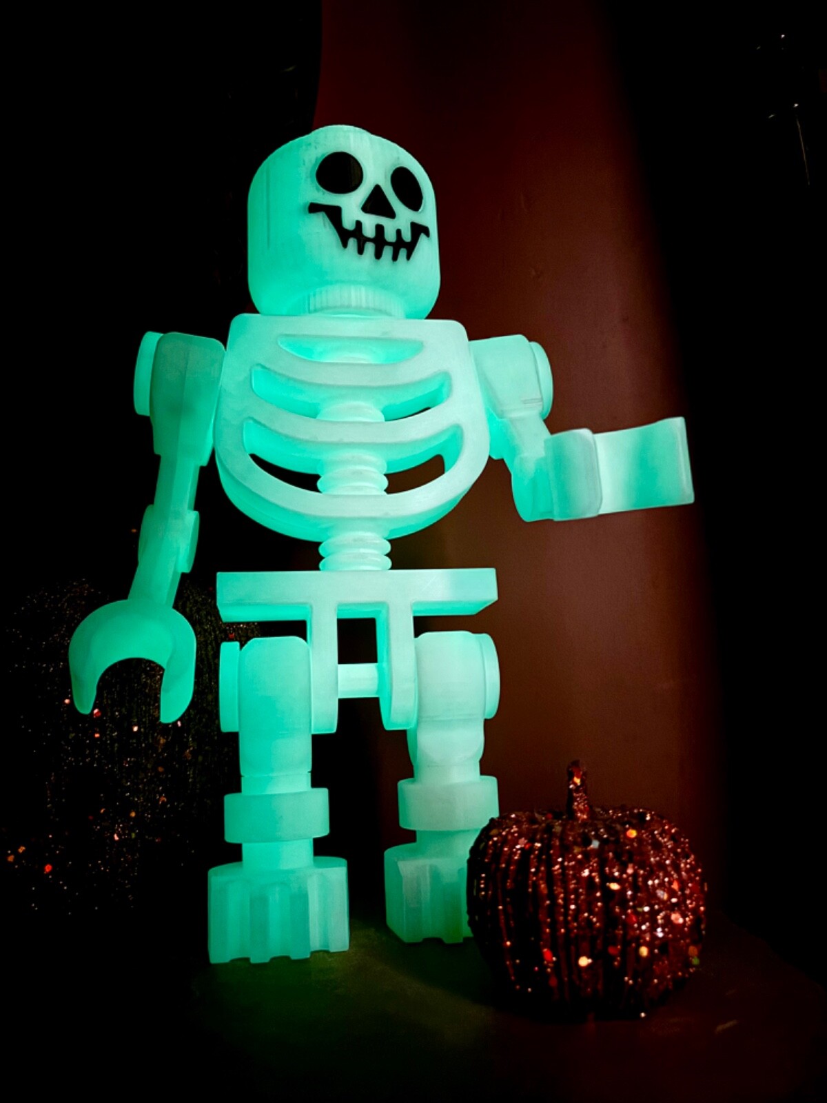 Giant Lego Skeleton Halloween Decor, 16in 3D Printed Minifigure, Spooky Decor Giant Lego Skeleton Halloween Decor, 16in 3D Printed Minifigure, Spooky Decor