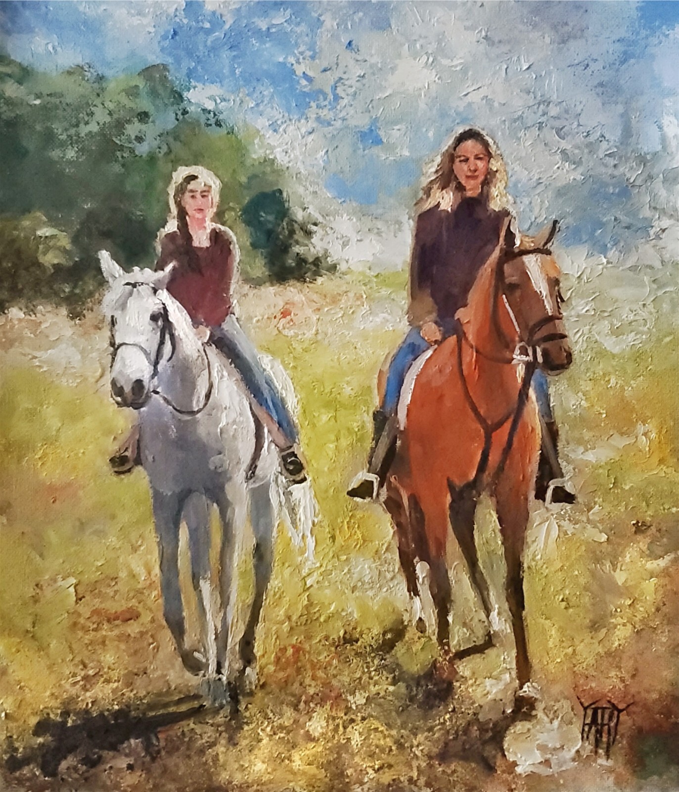 YARY DLUHOS Mother Daughter Women Horses Female Figure Original Art Oil Painting YARY DLUHOS Mother Daughter Women Horses Female Figure Original Art Oil Painting