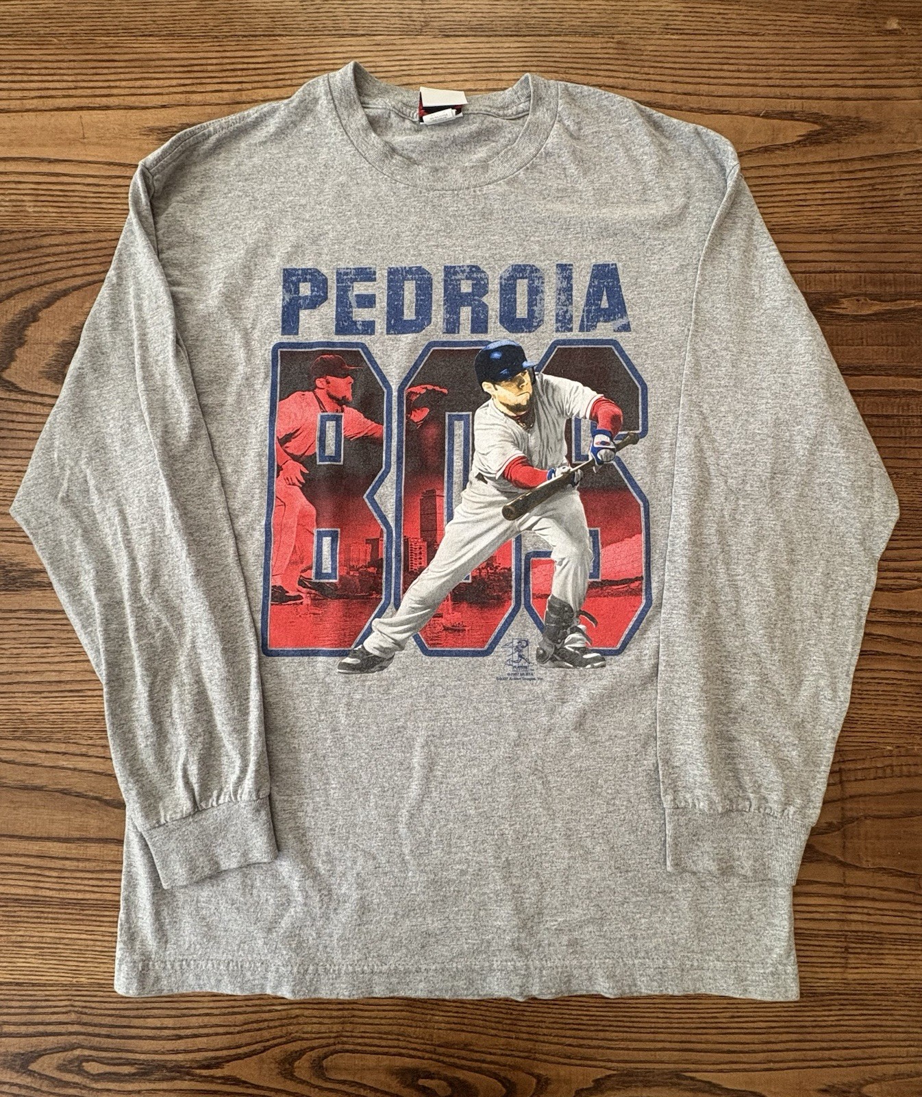 Vintage 2007 Dustin Pedroia Boston Red Sox Long Sleeve T-Shirt Size Large