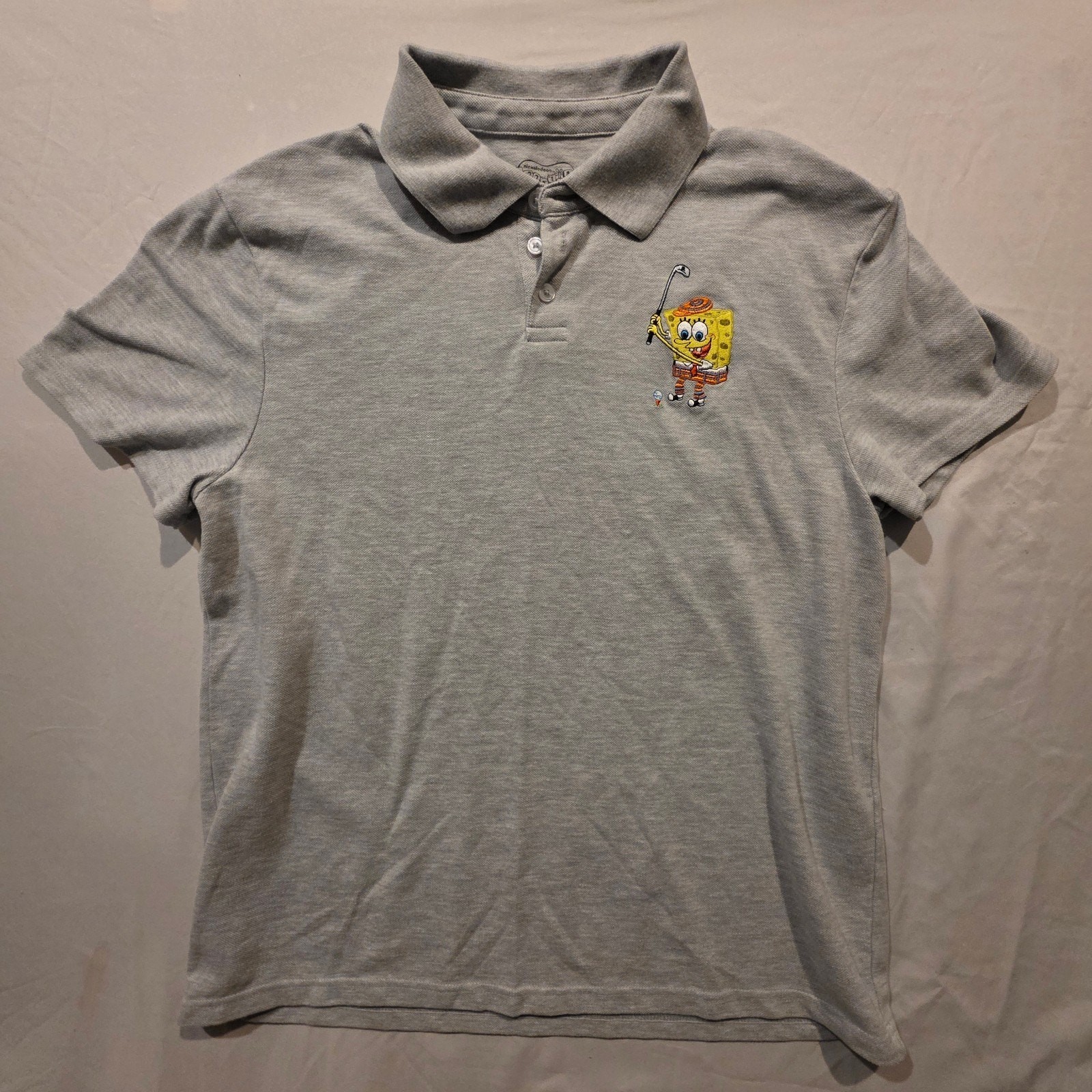 Nickelodeon SpongeBob SquarePants Golf Polo Shirt Men\'s XL Gray Embroidered Shor