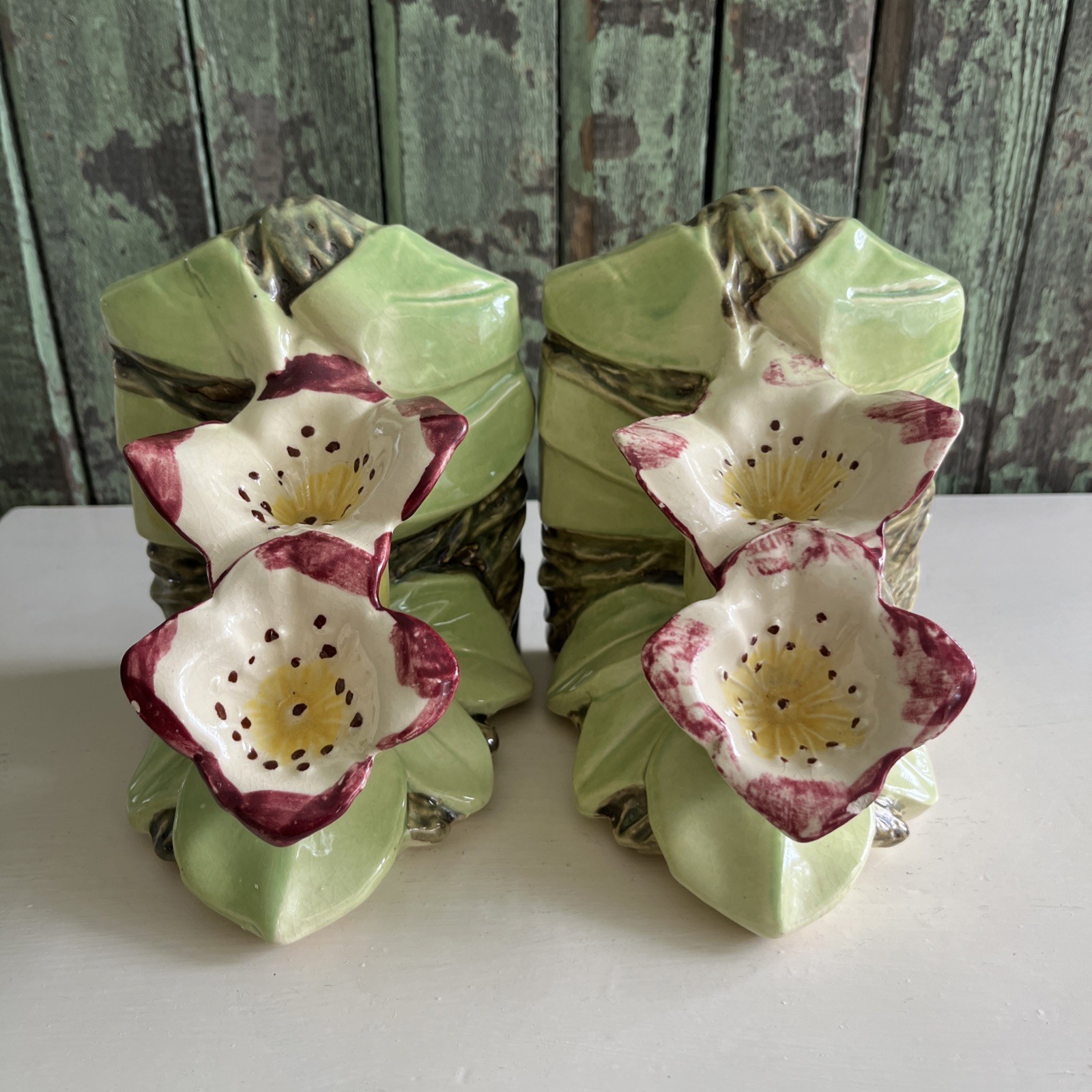 Gorgeous Pair of McCoy Blossom Bookends Vtg 1948  MINT Pottery Flowers