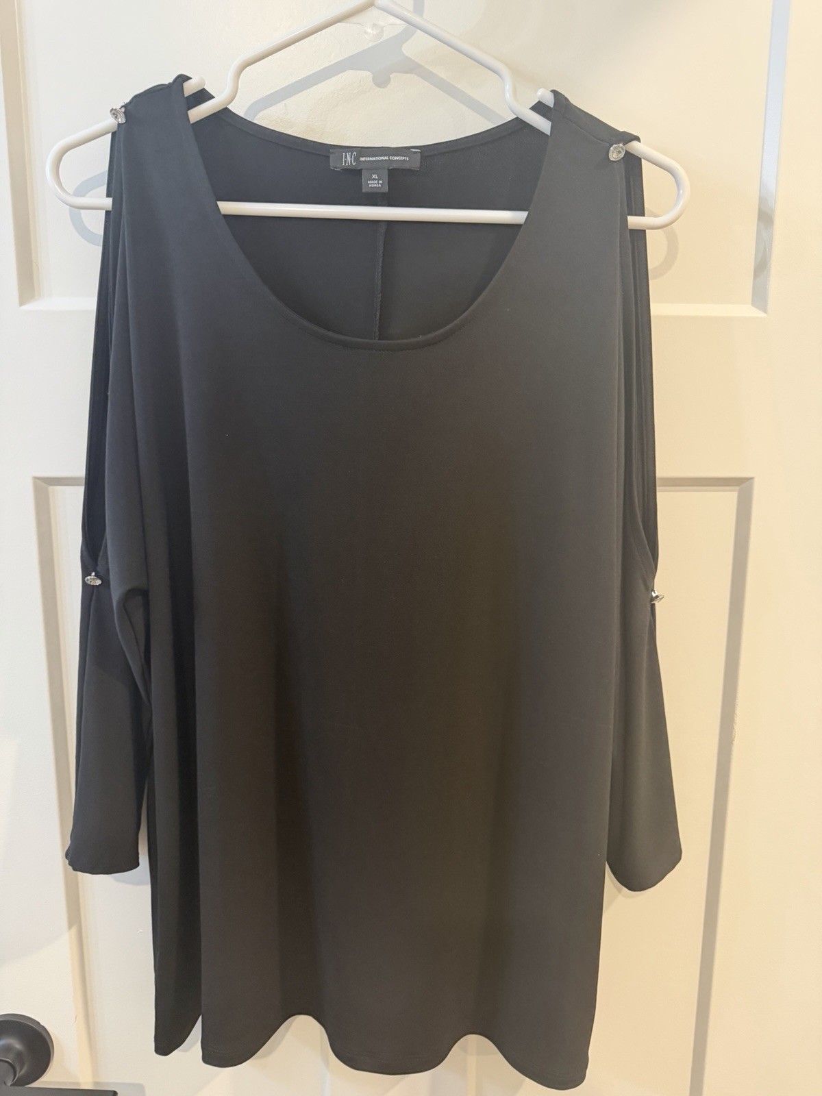 INC International Concepts Women\'s XL Black Cold Shoulder 3/4 Sleeve Blouse