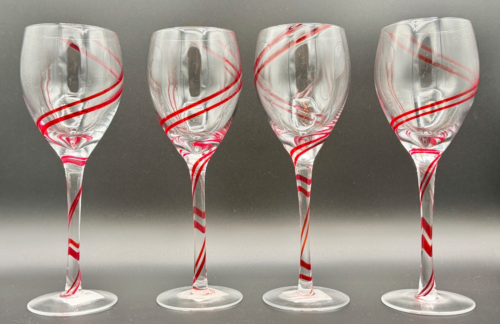 4 Pier 1 Double Swirl Red Water or Wine Goblets - 9 1/8\