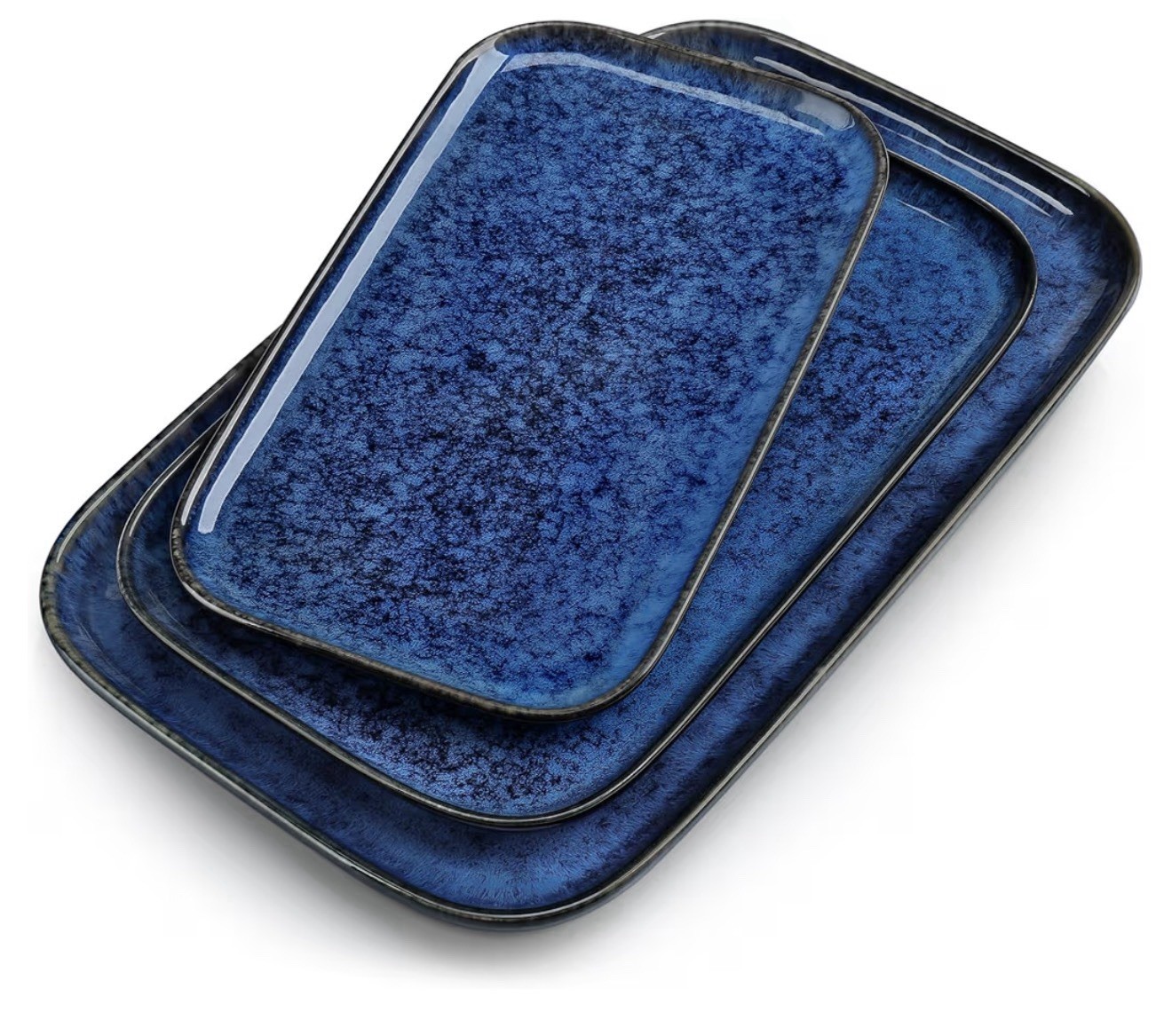 vancasso Stern Serving Platters Set of 3 Blue Ceramic Rectangular Plates