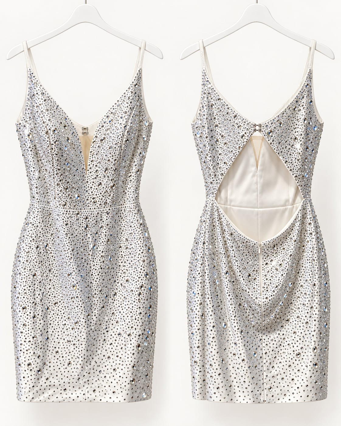 NWT JVN by Jovani Crystal Rhinestone Mini Dress Size 8 Off White Homecoming