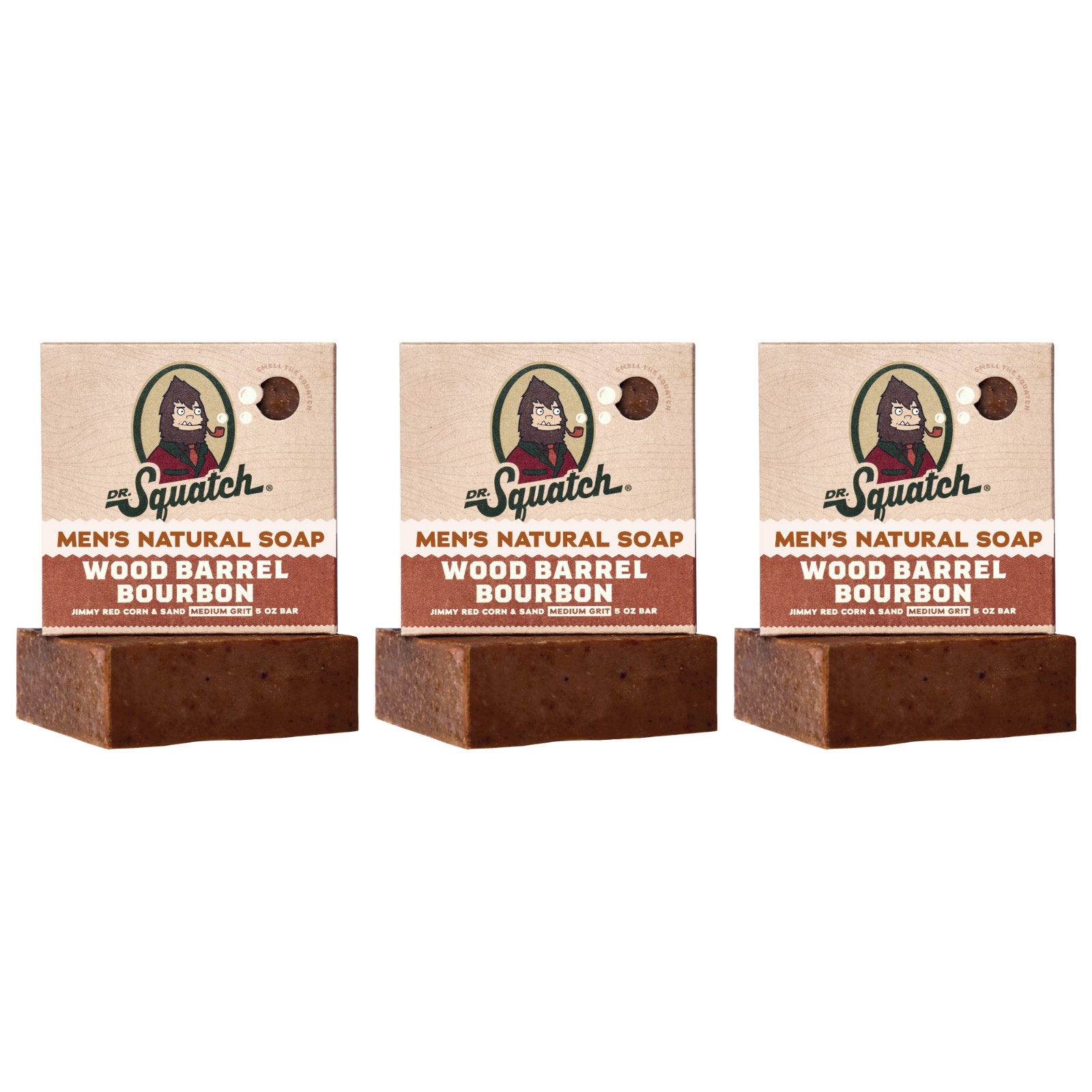 Dr. Squatch Men's Natural Bar Soap Wood Barrel Bourbon 5 oz 3-Pack Dr. Squatch Men's Natural Bar Soap Wood Barrel Bourbon 5 oz 3-Pack
