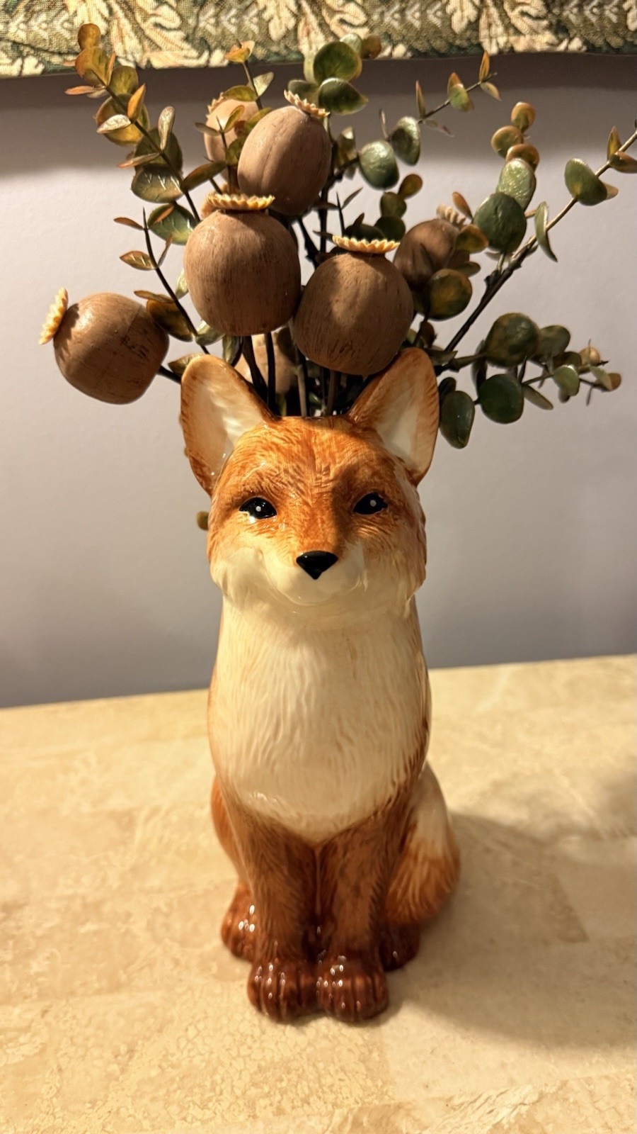 Cute Vintage Fall Thanksgiving Fox Vase Pot Ceramic Figurine Planter Home Decor