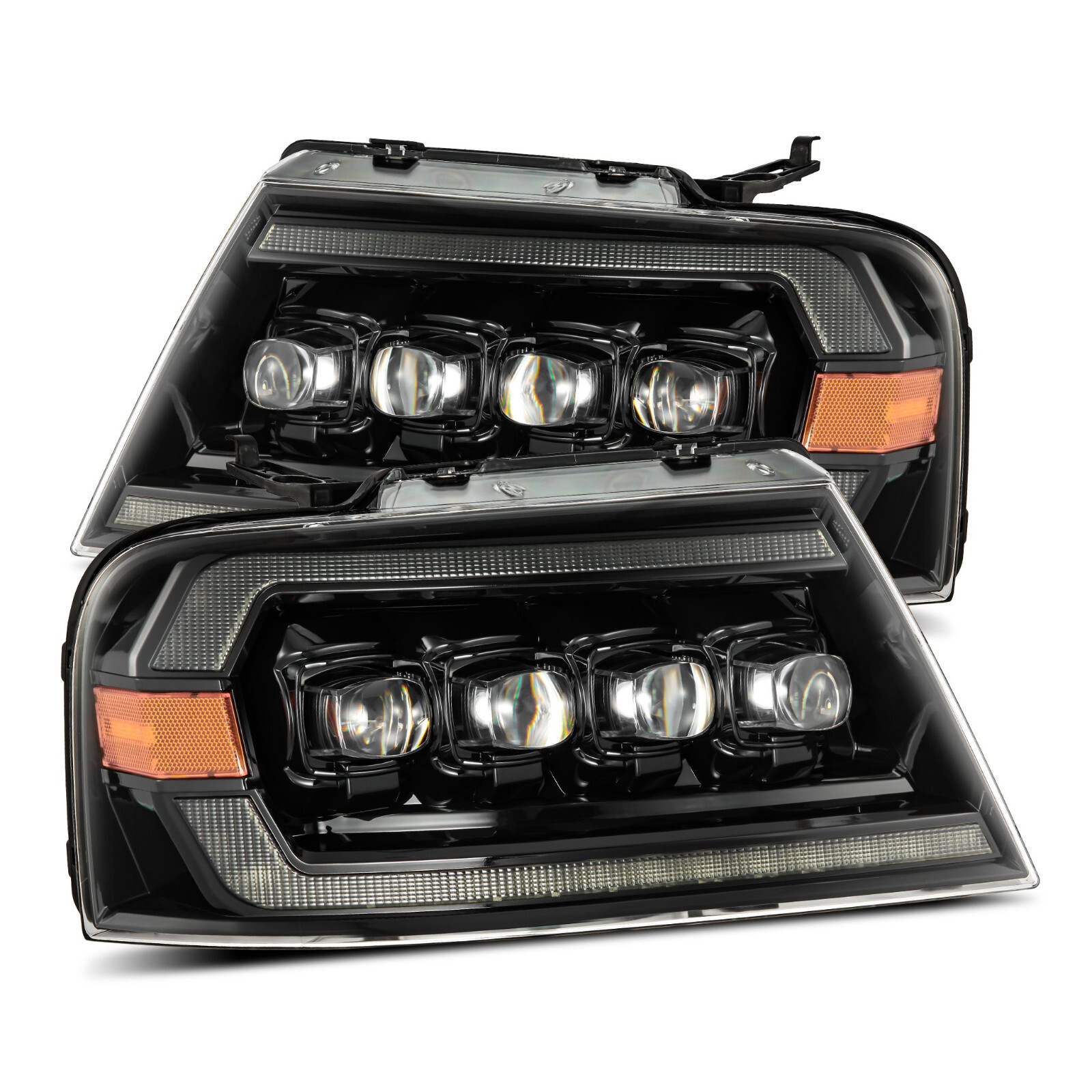 For 04-08 Ford F150 Mark LT AlphaRex NOVA Jet Black LED Projector Headlights
