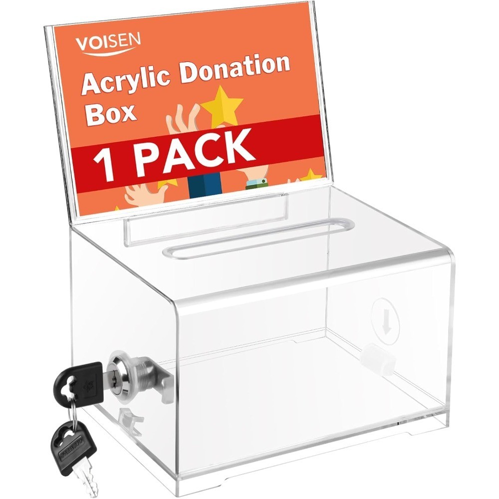 Clear Locking Donation Box with Sign Holder Ballot Suggestion Box and Tip Jar