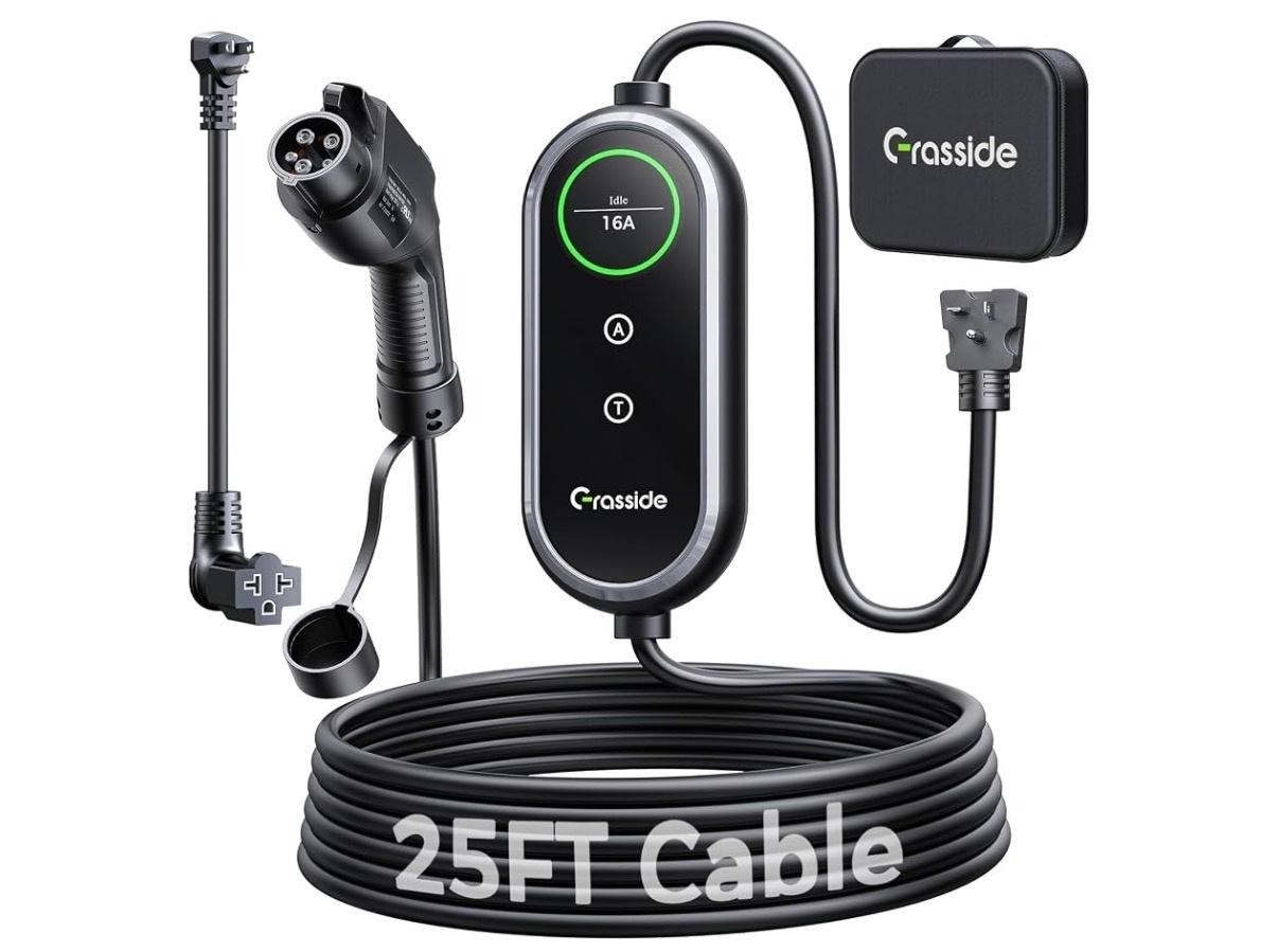 Grasside 20A Level 2 Portable EV Charger 25ft Type 1 NEMA 5-15 6-20 Black