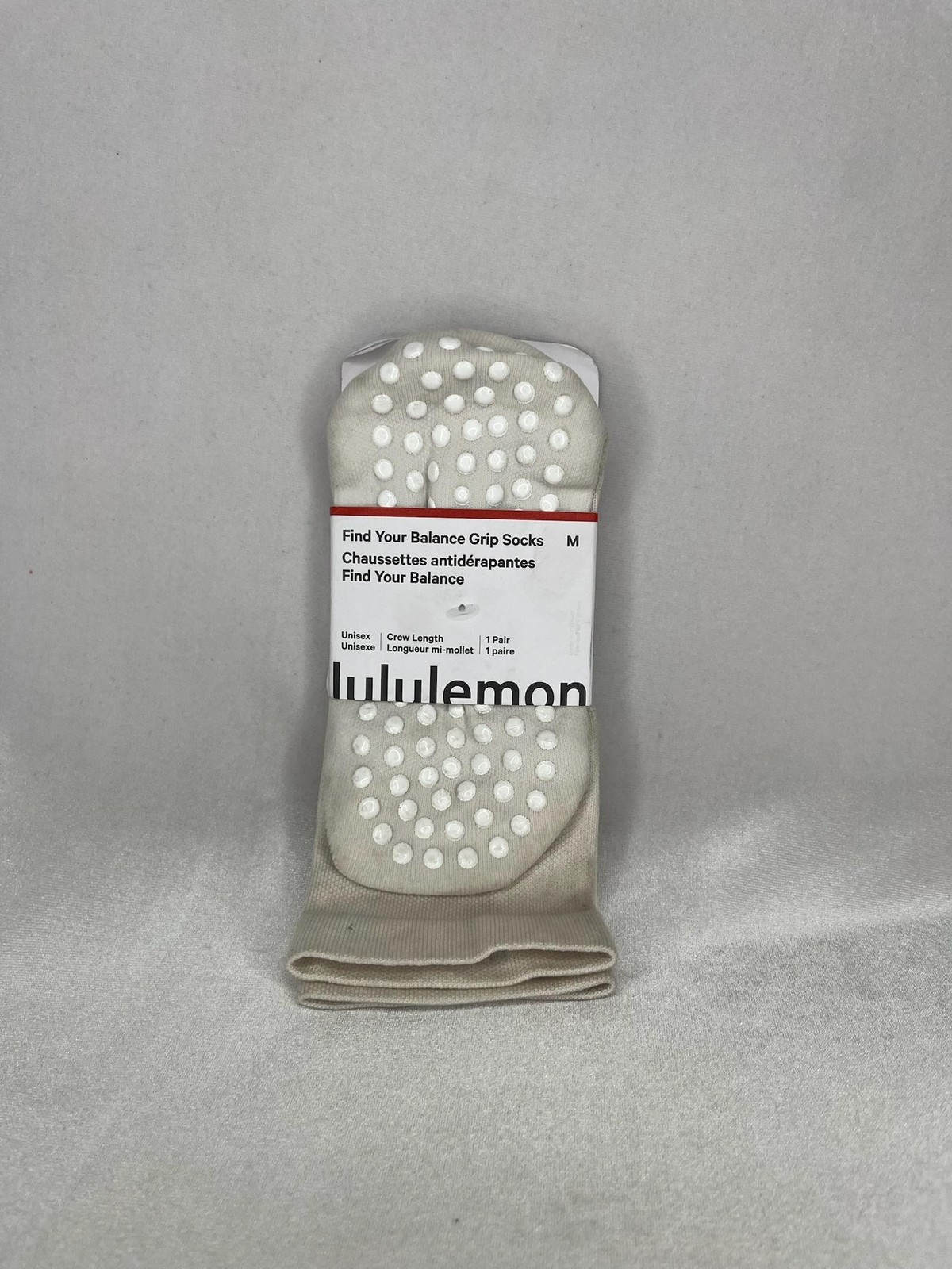 Lululemon Socks Mens Medium Beige Find Your Balance Grip Yoga Crew NEW
