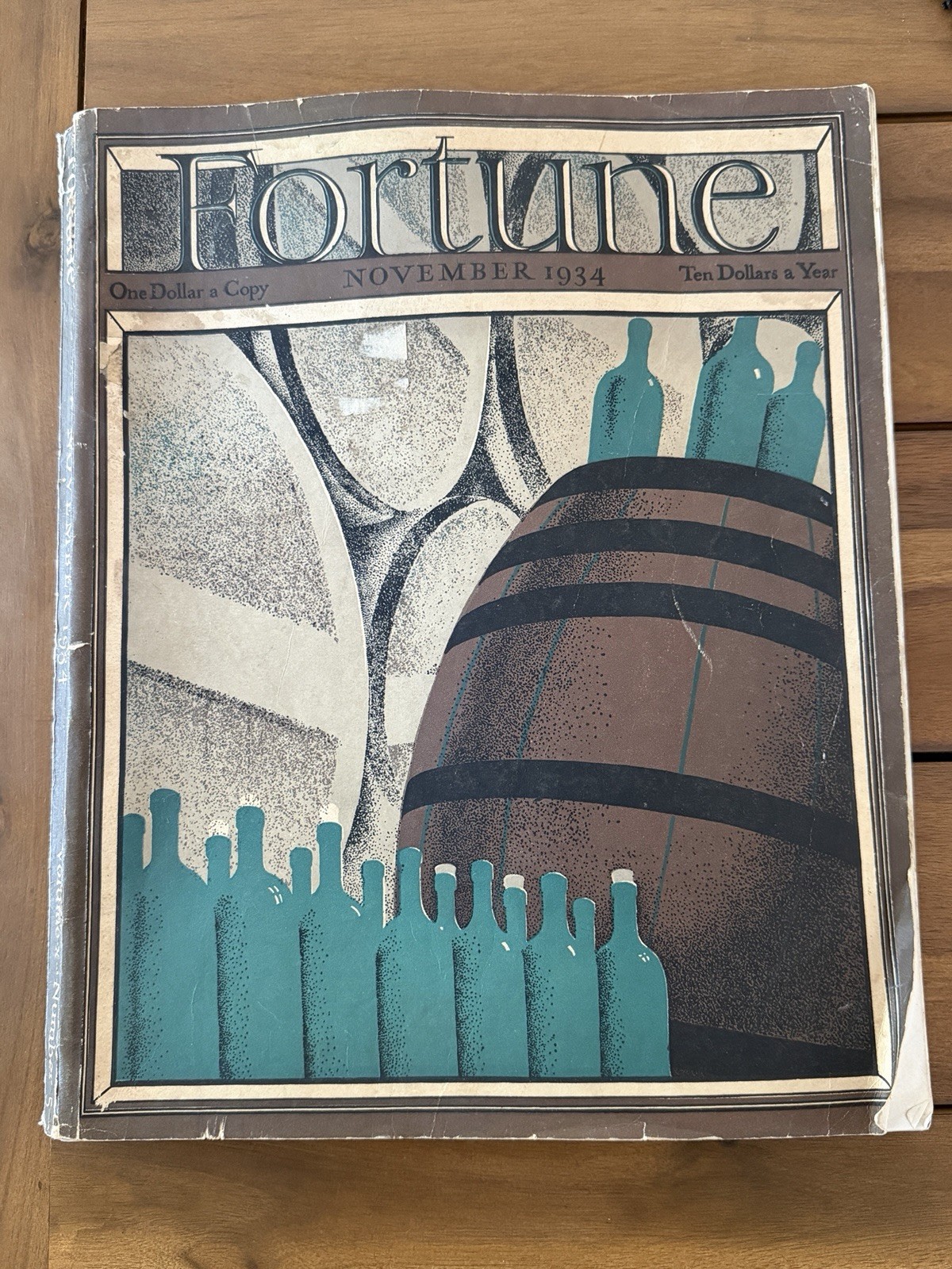 Vintage November 1934 Fortune Magazine Roger Duvoisin Barrels Bottles Cover