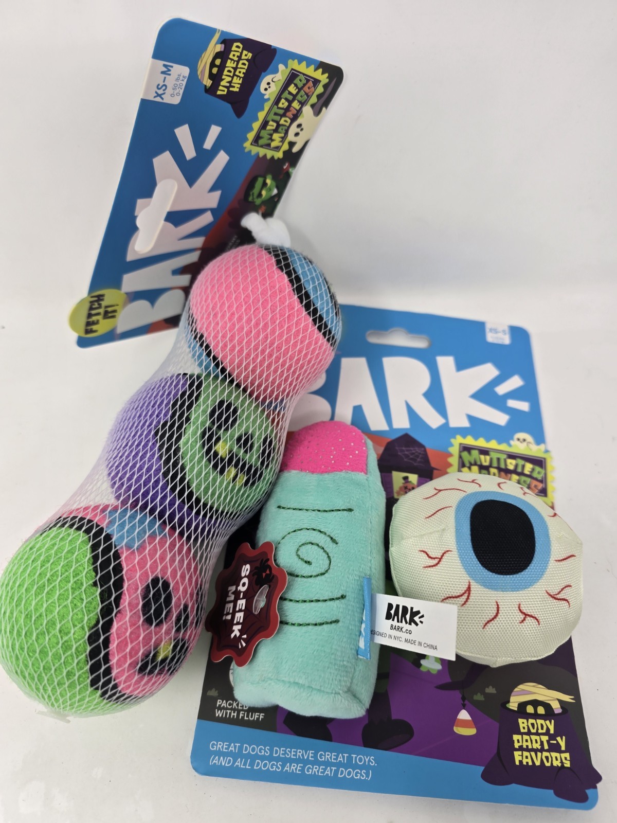 BARK by Barkbox halloween dog toy bundle set. squeaky tennis balls for fetch