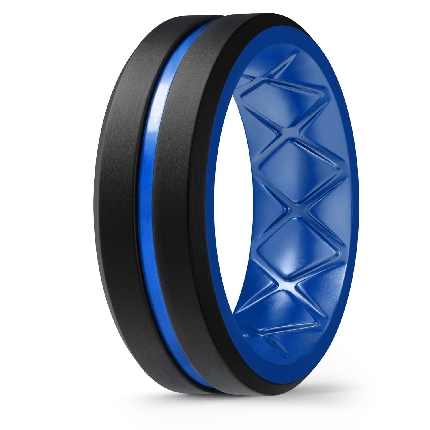 Egnaro Men\'s Silicone Rings, 8mm Wide Two Tone Rubber 10, A6-Black/Light Blue Egnaro Men\'s Silicone Rings, 8mm Wide Two Tone Rubber 10, A6-Black/Light Blue