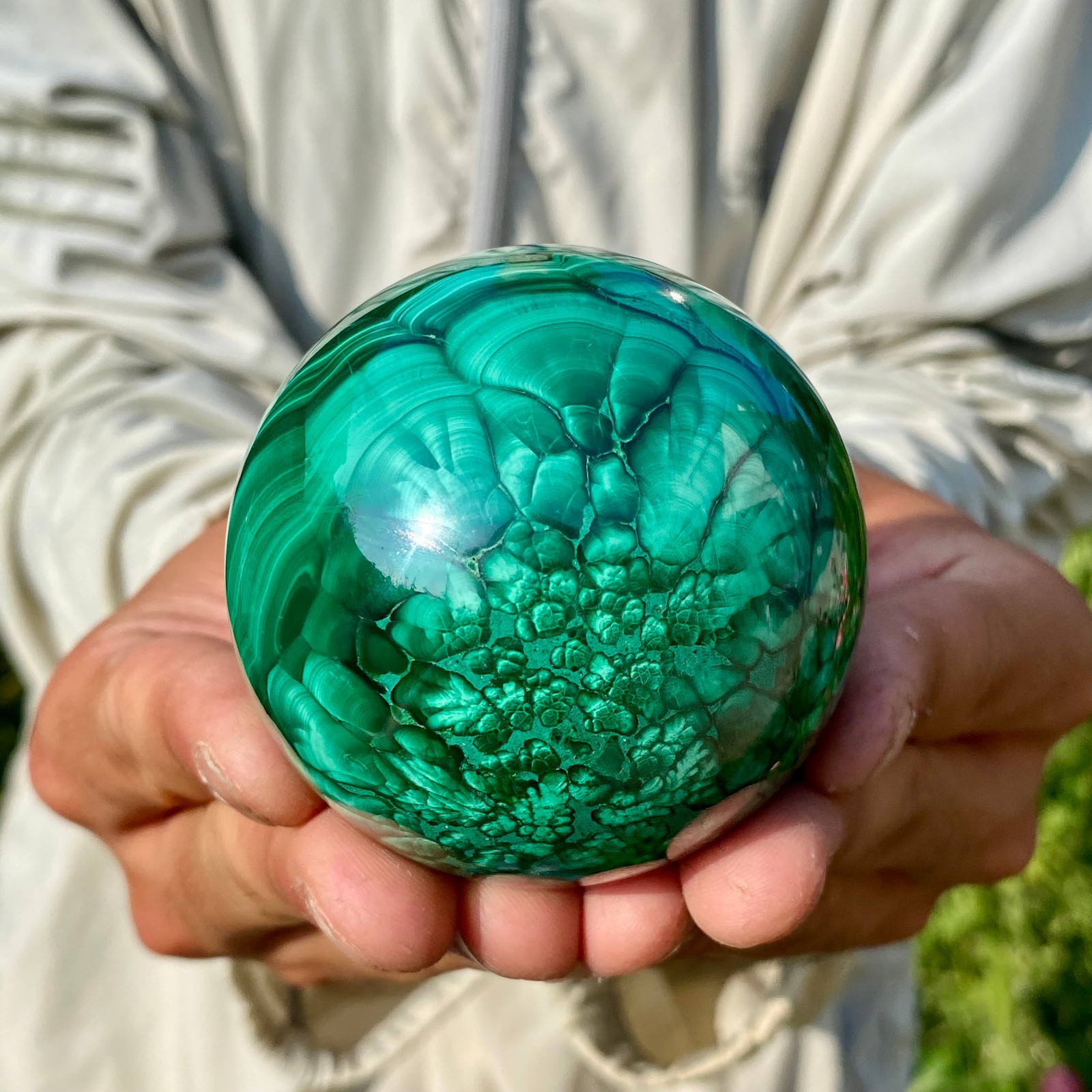 2.51LB Rare Natural Malachite quartz hand Carved sphere Crystal Healing Gem ball