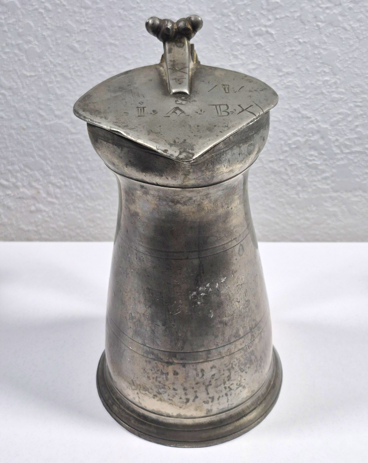 Antique 18thC French Pewter Wine Measure Flagon Pitcher Tax Stamp Engraved
