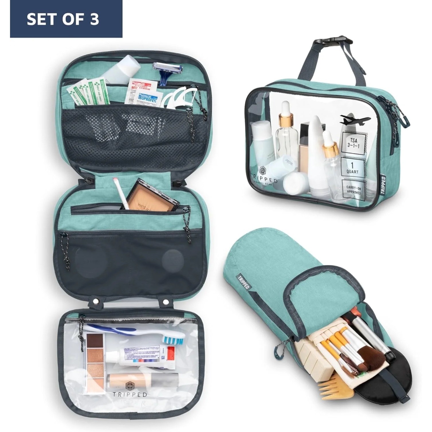 Travel Gear 3-Piece Hanging Travel Toiletry Bag Set with TSA Pouch, Dusty Teal Travel Gear 3-Piece Hanging Travel Toiletry Bag Set with TSA Pouch, Dusty Teal