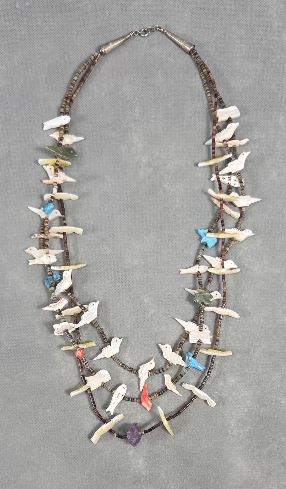 Vintage SOUTHWEST Hand Crafted ANIMAL FETISH Beaded THREE TIERED NECKLACE 25\