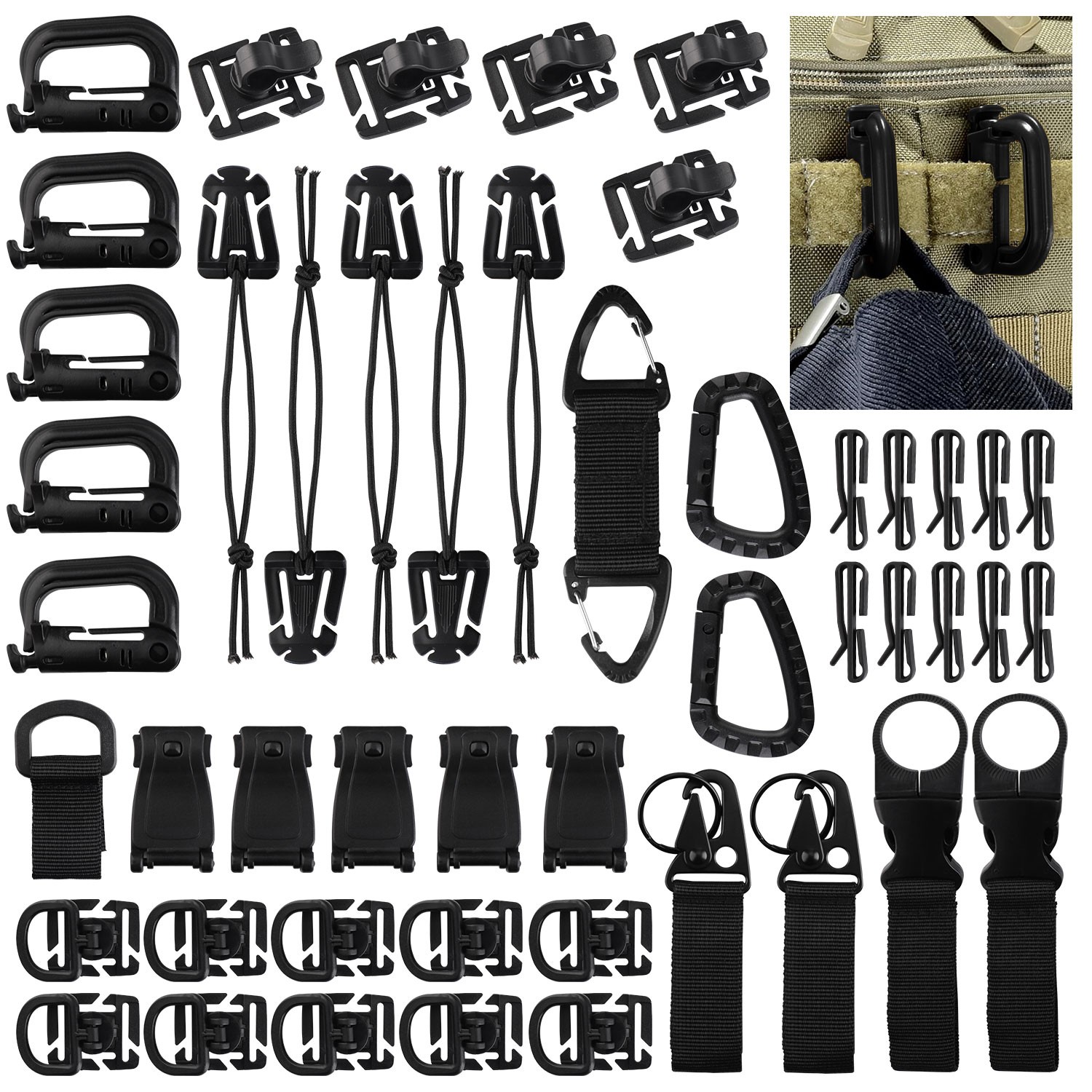 48 - Piece MOLLE Accessories, Kit Upgraded Attachment, Clips Kit MOLLE, Key Clip 48 - Piece MOLLE Accessories, Kit Upgraded Attachment, Clips Kit MOLLE, Key Clip