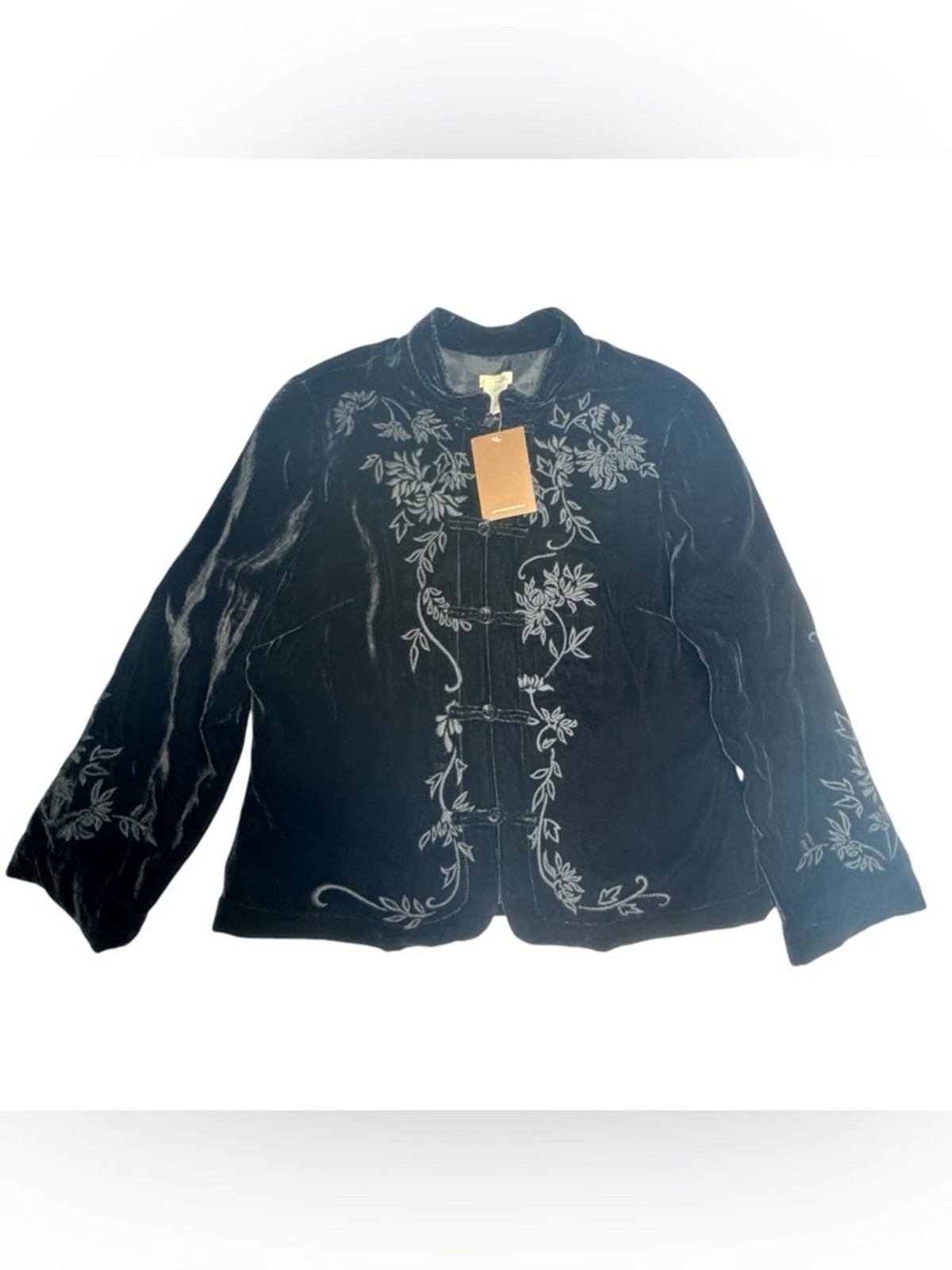 Anthro Odille Black Velvet Boho Embroidered Jacket Silk Blend New Size 8