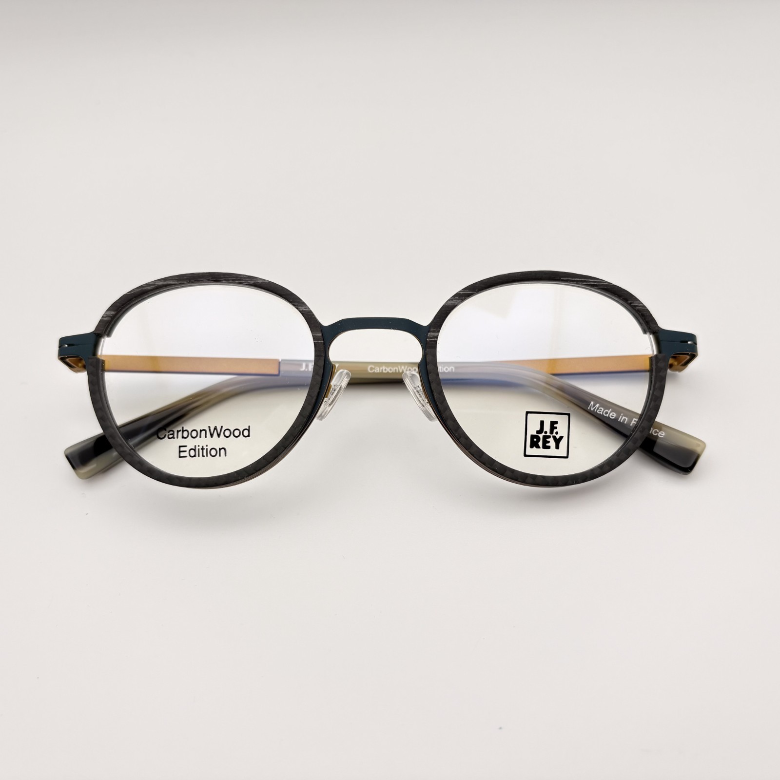 J.F. REY JF2980 0844 Carbon Wood Dark Mahogany & Gunmetal Round Eyeglasses 47mm