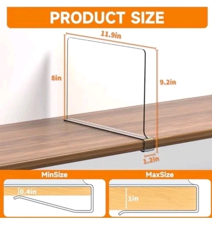 10 Pack Clear Acrylic Shelf Divider for Closet Organization Fits Up To 1in Shelf