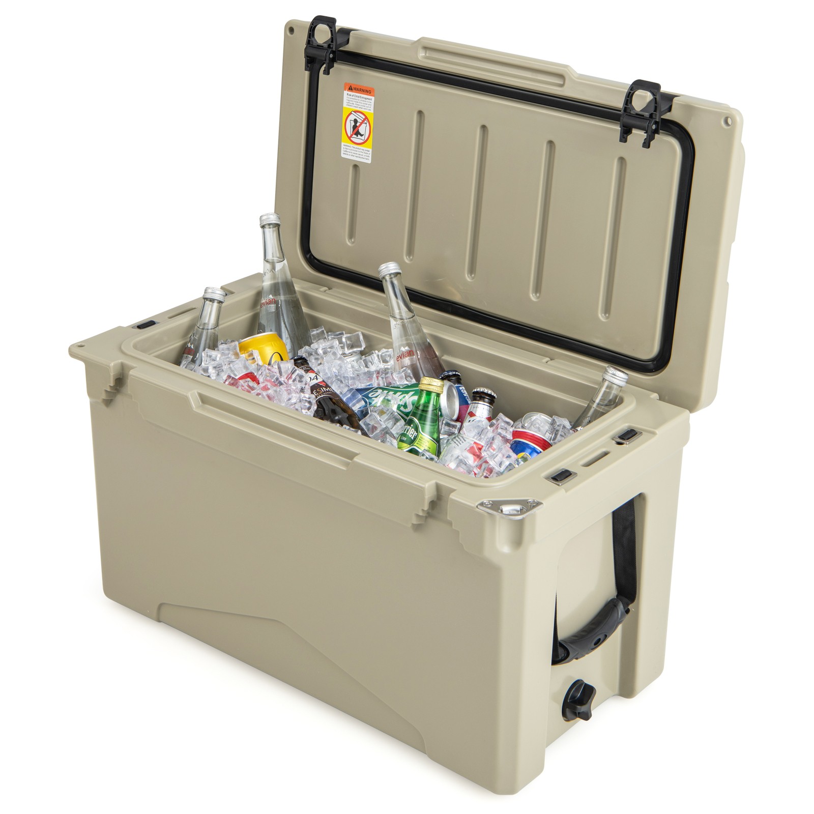50 QT Rotomolded Cooler Convenient Handles Ice Retention for 5-7 Days Tan