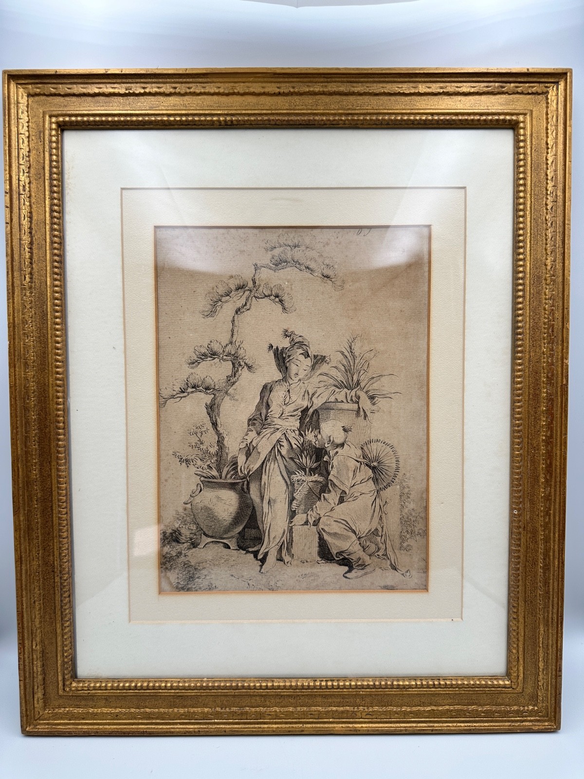 Antique 18th C Francois Boucher Chinese Engraving P Aveline Huquier Framed Antique 18th C Francois Boucher Chinese Engraving P Aveline Huquier Framed