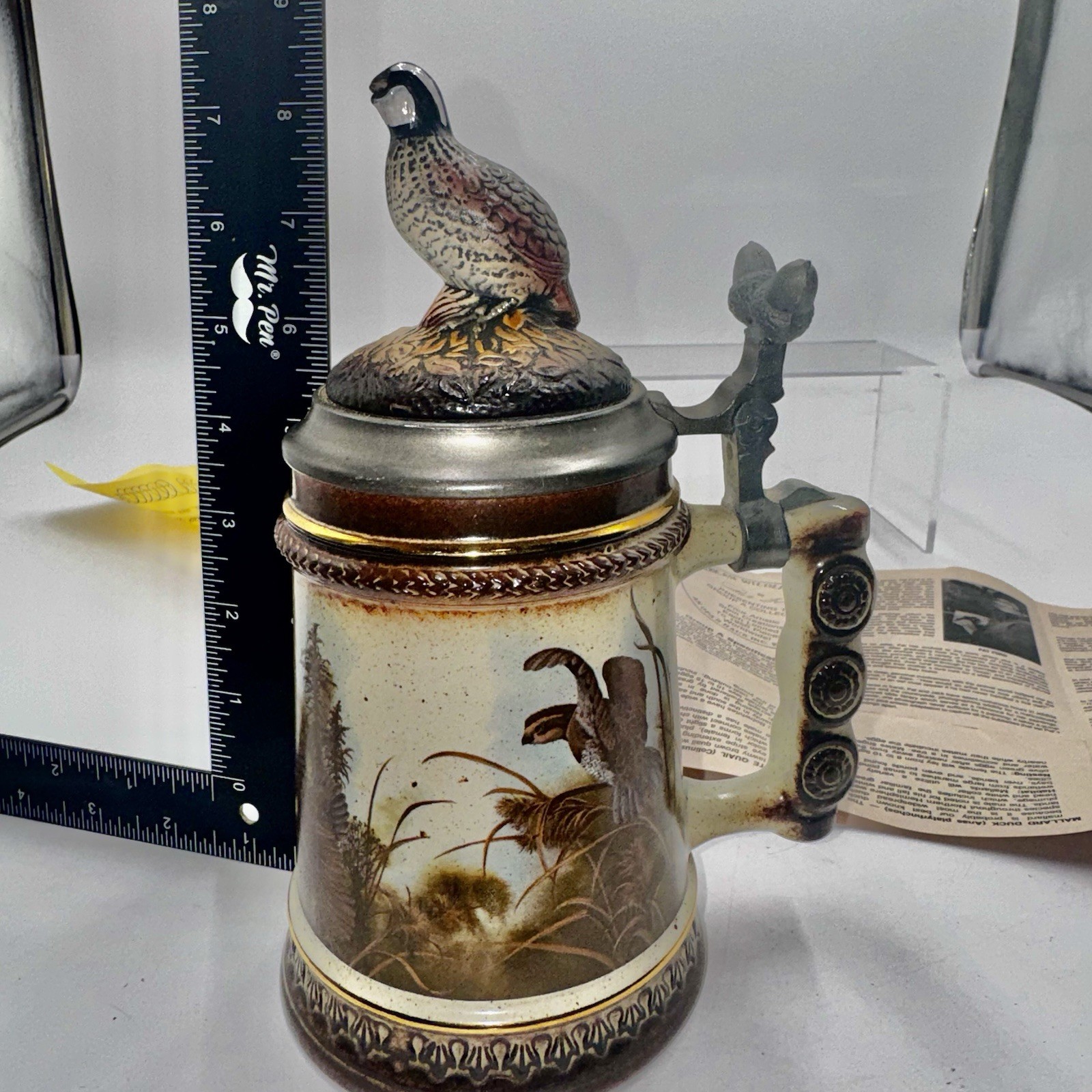 Vtg Gerz Pat Ford Bobwhite Quail Stein #1279/1950 OHI-003 Ltd Ed w/COA