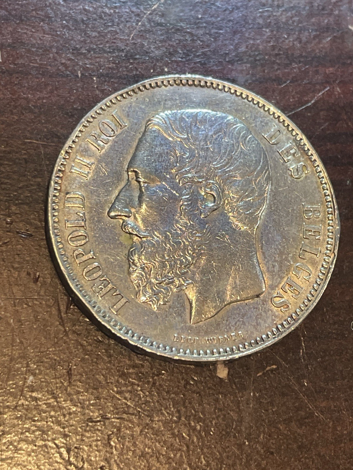 1873 Belgium 5 Francs Silver Coin - King Leopold II - L\'Union Fait La Force XF