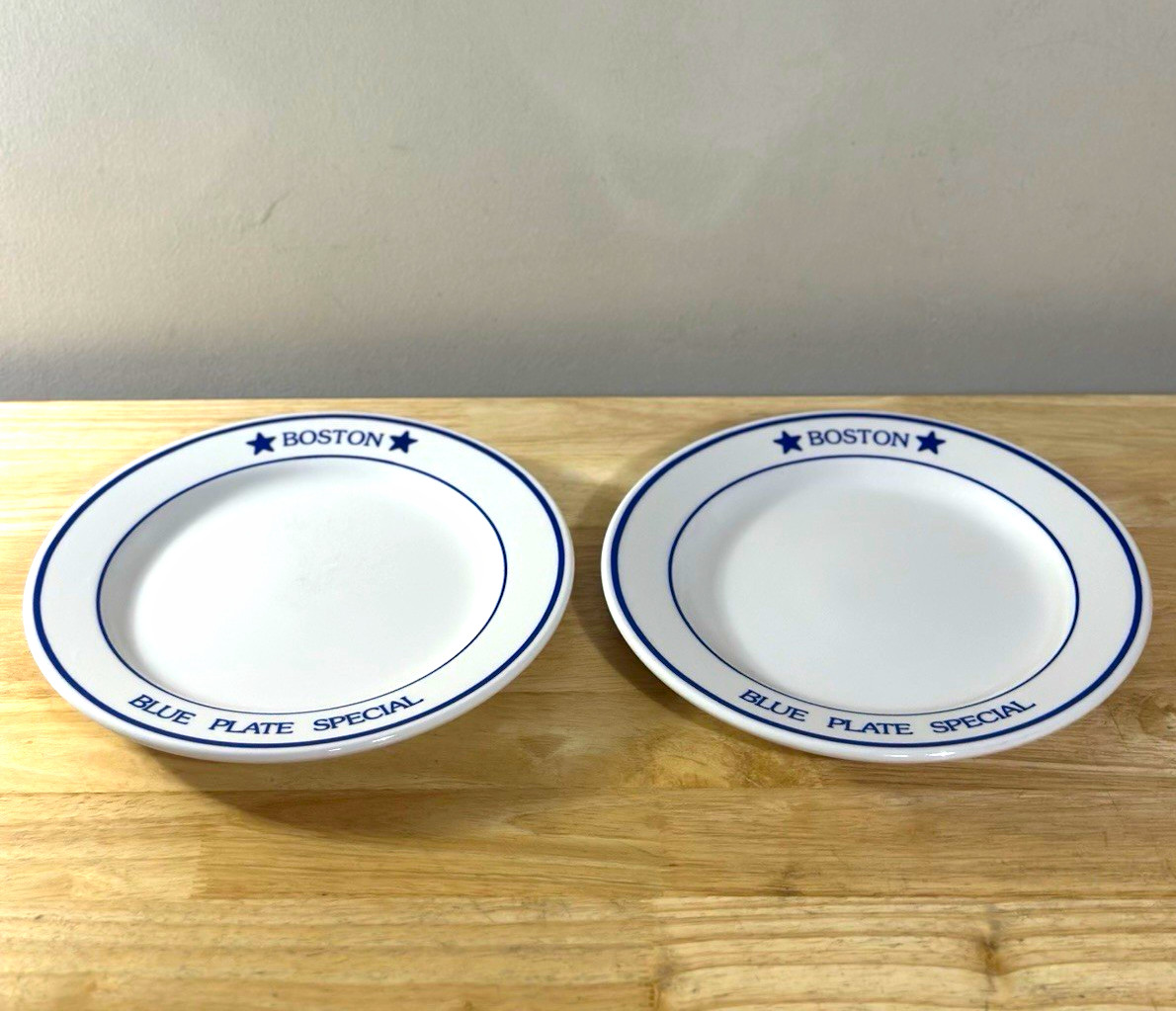 Homer Laughlin Boston Blue Plate Special 2 Dinner Plates White/Blue Rim