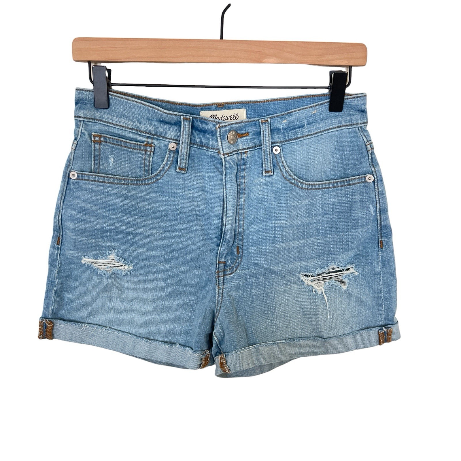 Madewell Light Wash Distressed High Rise Denim Shorts Size 26 Madewell Light Wash Distressed High Rise Denim Shorts Size 26