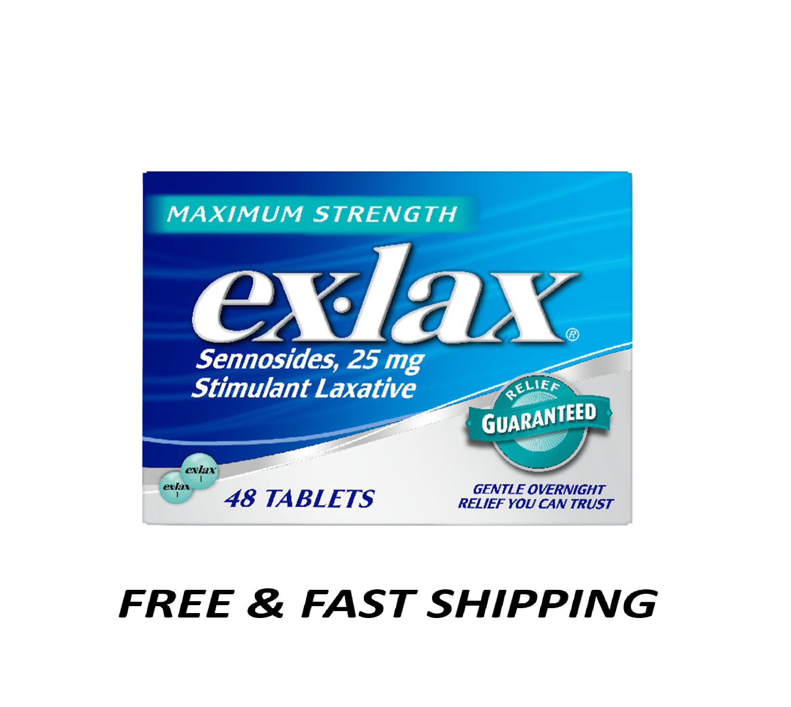 Ex-Lax Maximum Strength Stimulant Laxative Constipation Relief 48 Count.