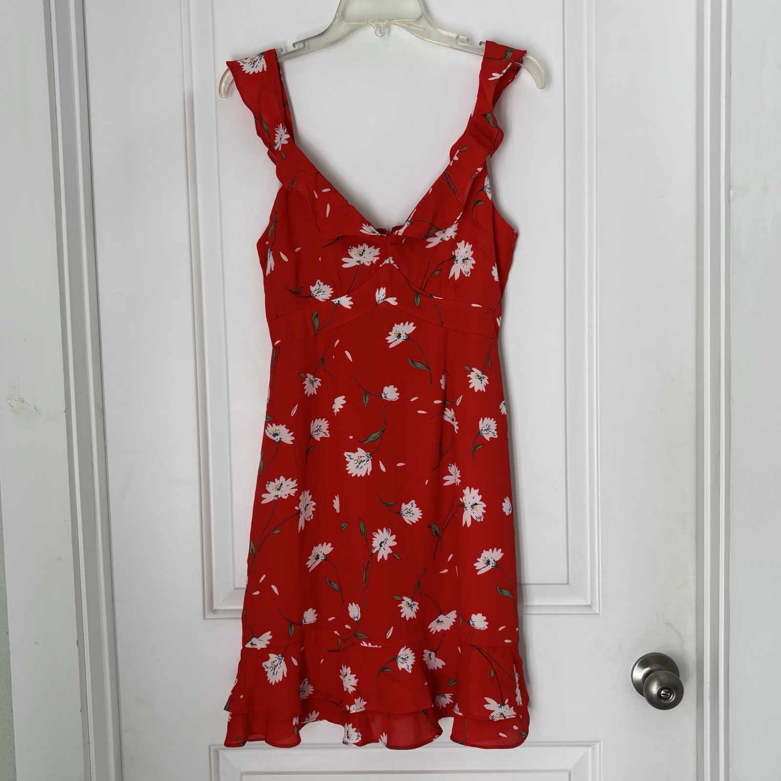NWT Women’s Sugarlips Red Floral Ruffle Strap Mini Dress Sz S