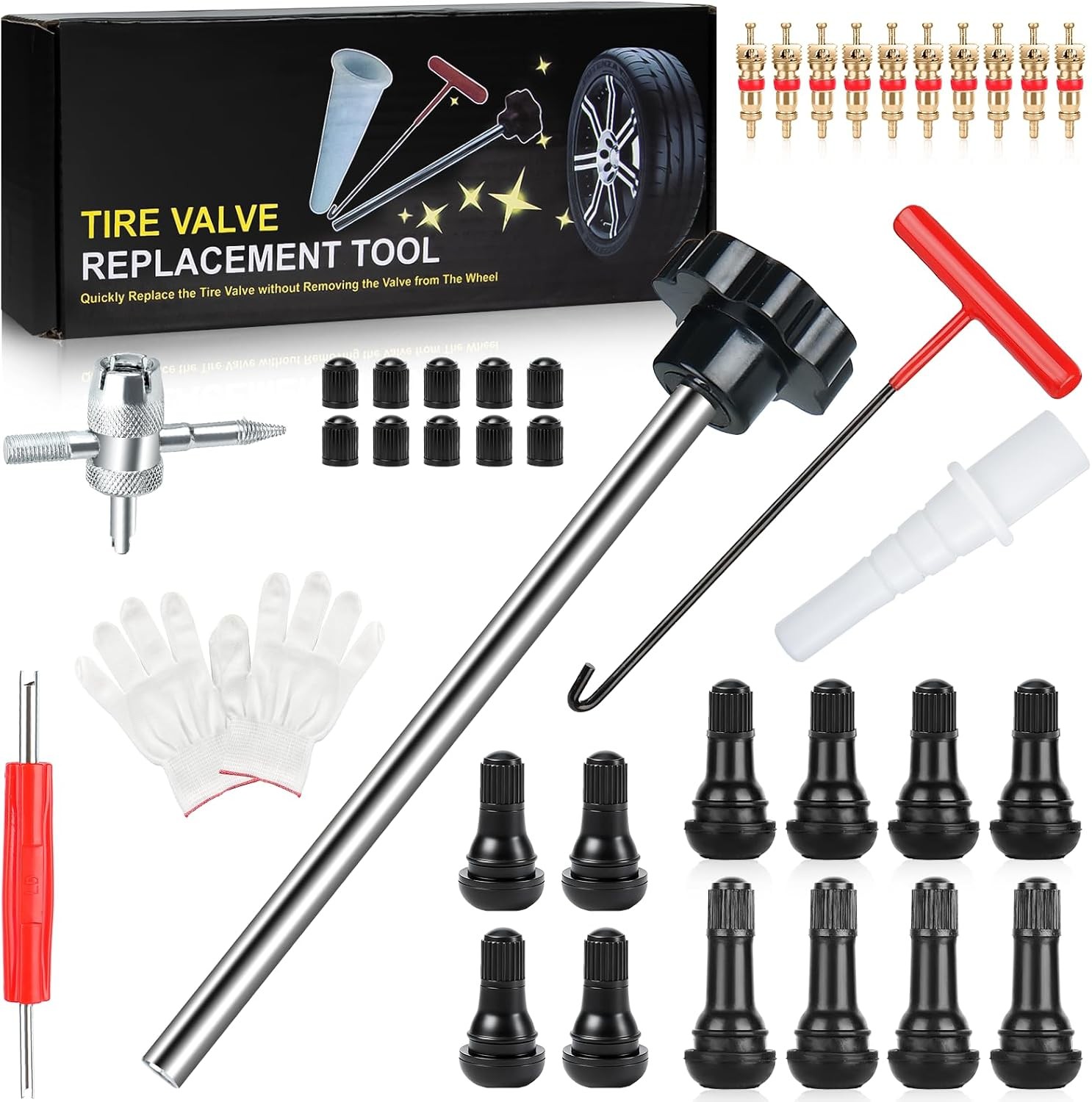 38Pcs Tire Valve Stem Core Tool Kit for Car Truck ATV Lawn Mower 38Pcs Tire Valve Stem Core Tool Kit for Car Truck ATV Lawn Mower
