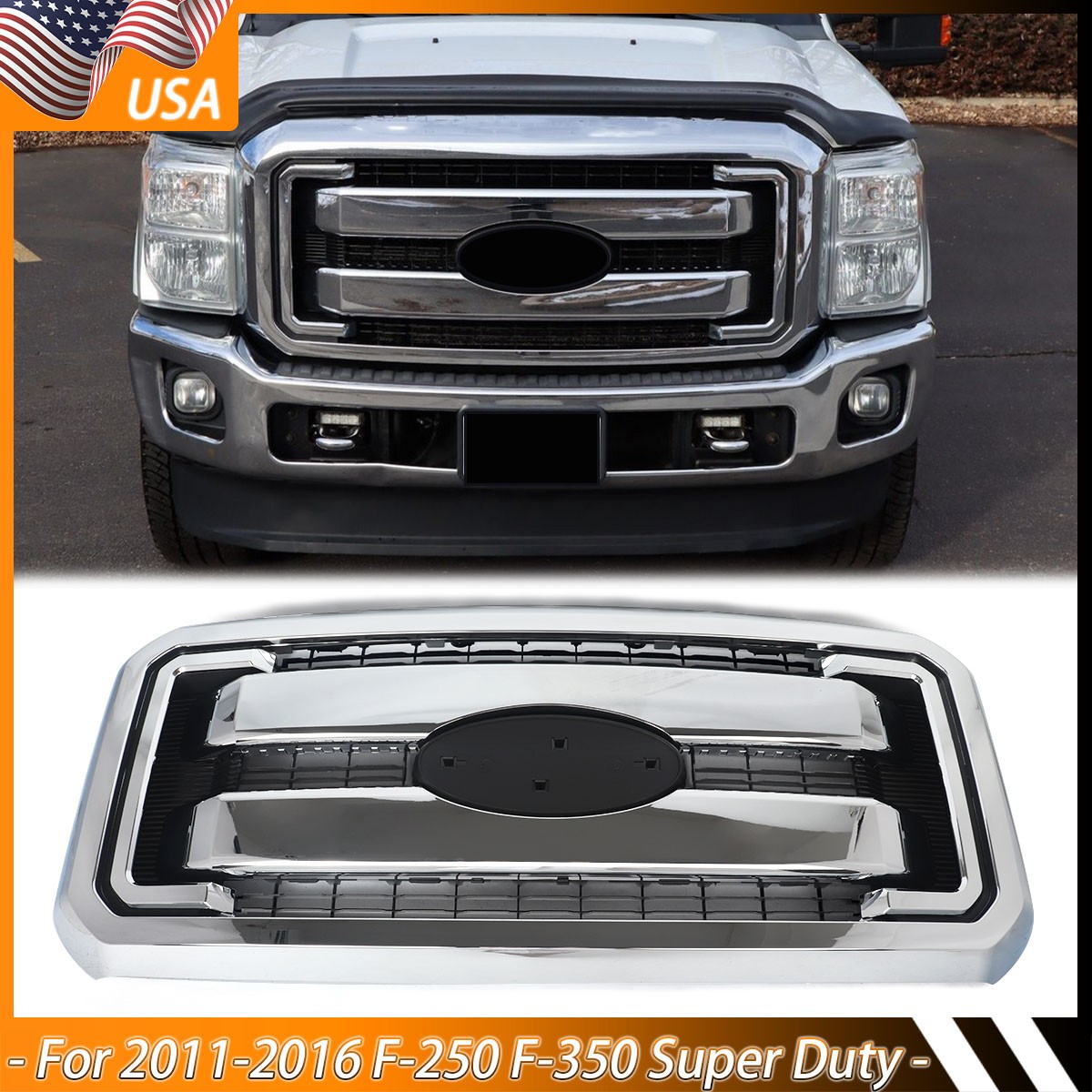 For 2011-2016 Ford F250 F350 F450 F550 Super Duty Chrome Grill Grille Assembly