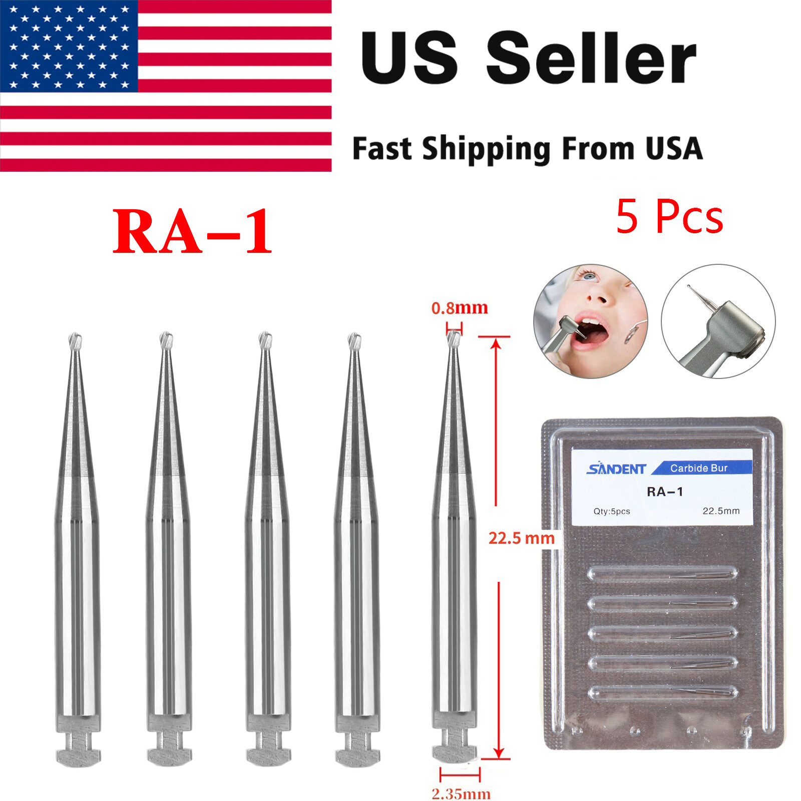 1-10 pack Dental Tungsten Steel Carbide Bur RA Round Burr Low Speed Contra Angle