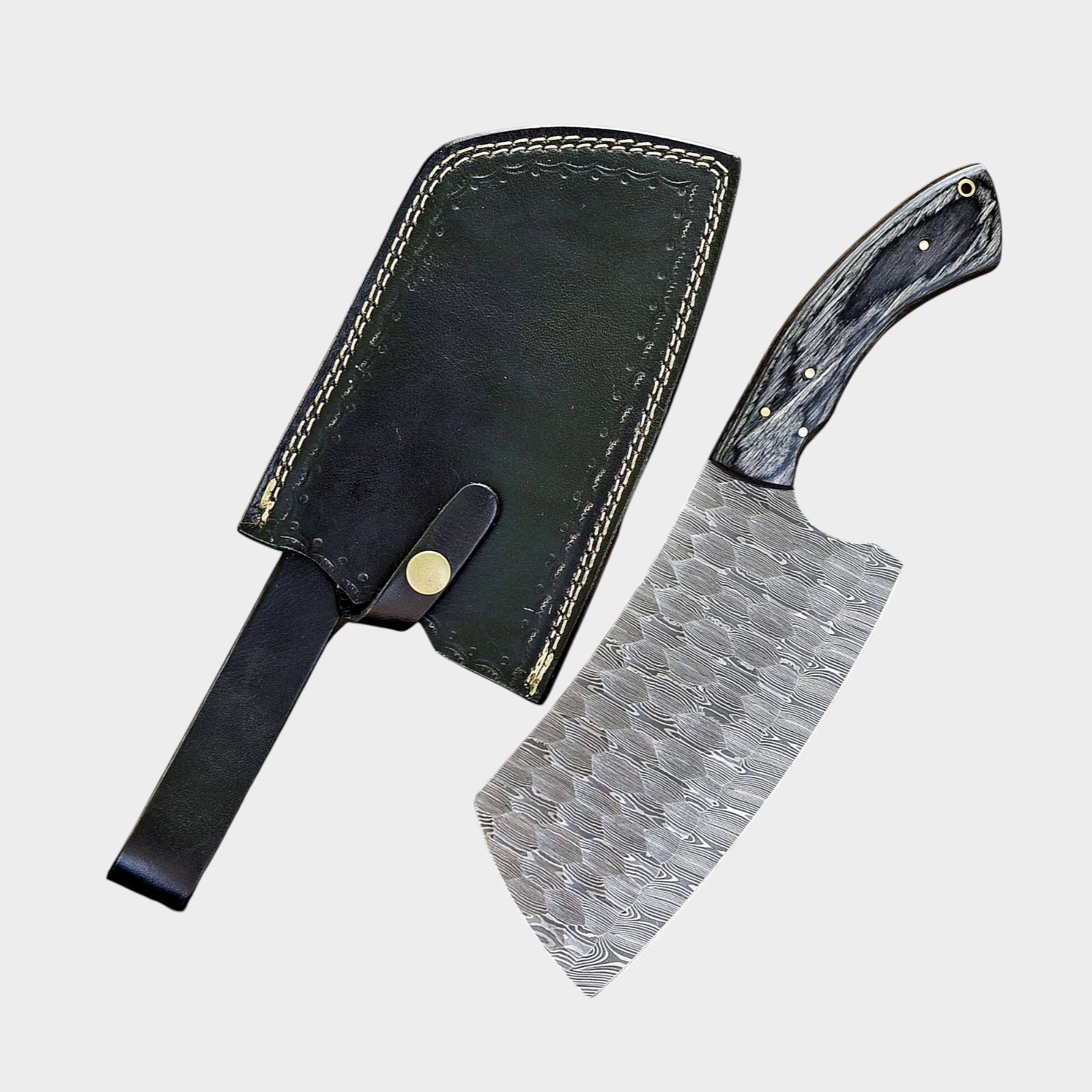 Custom Hand Forged Damascus Cleaver Bold Raindrop Gray Pakkawood Meat Chopper